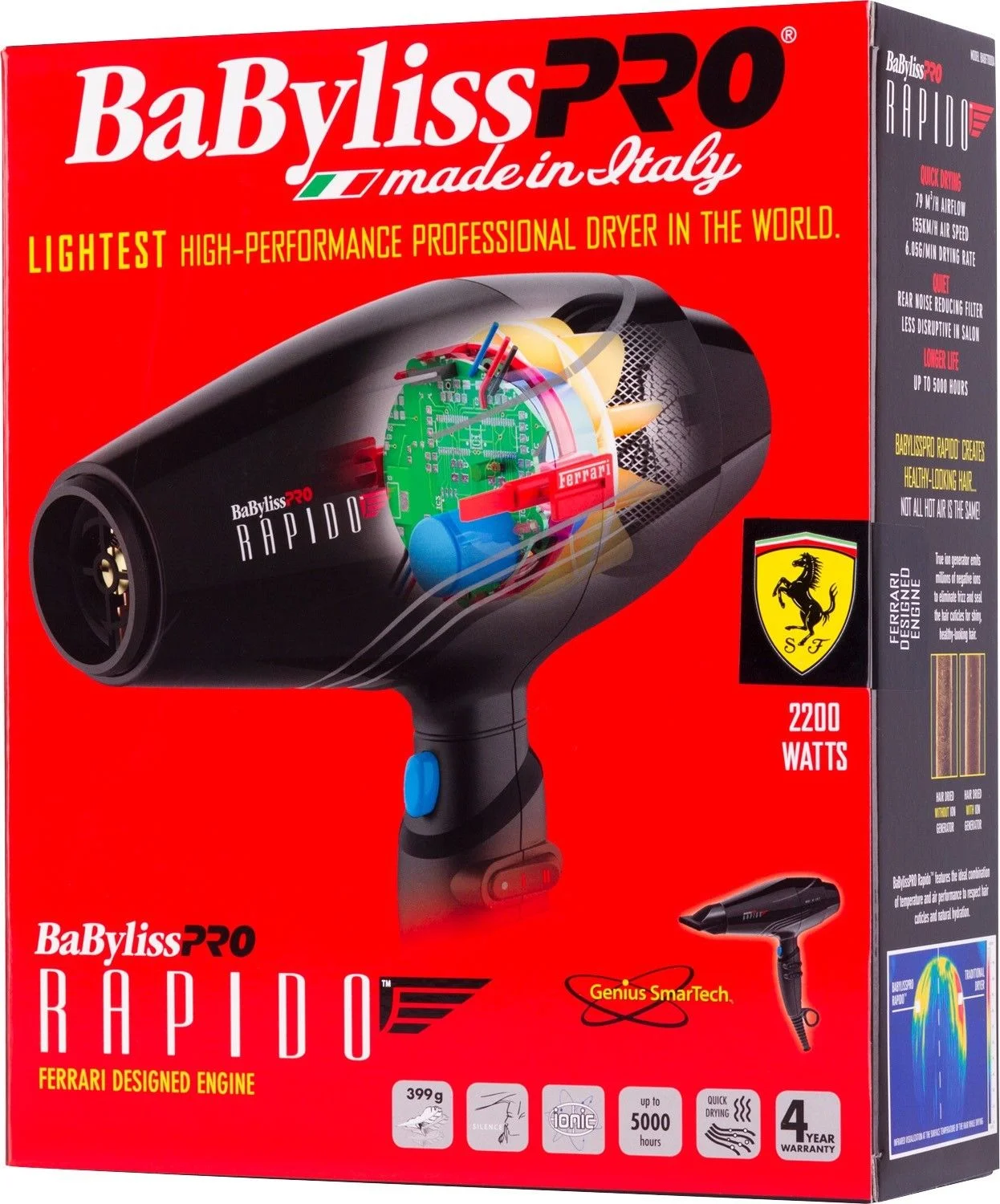 BaBylissPRO Ferrari Rapido Hair Dryer (BF700) with a Bonus Snap-On Diffuser (BABDF2) - Image 4