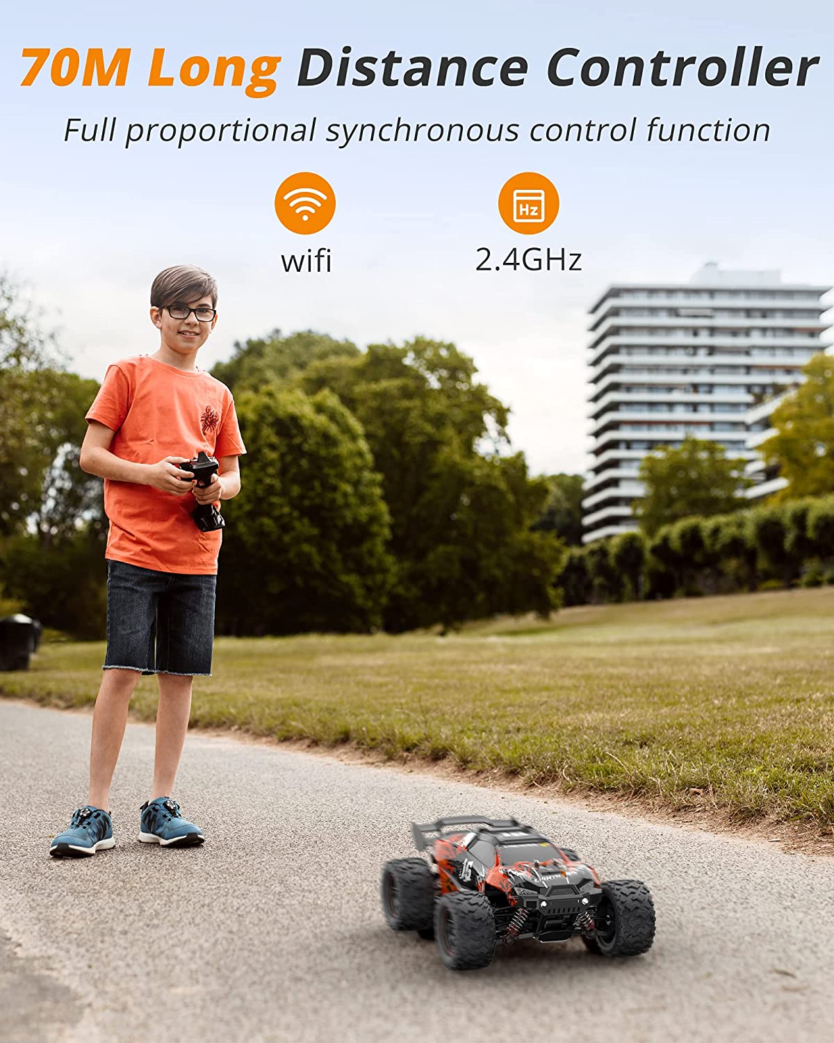 KIDOMO 1:18 Scale Brushless RC Car - 60KM/H All Terrain High-Speed & Off-Road Remote Control Car with 2 Rechargeable Batteries Hobby Monster Car 4WD RC Truck Gifts for Kids and Adults - Image 6