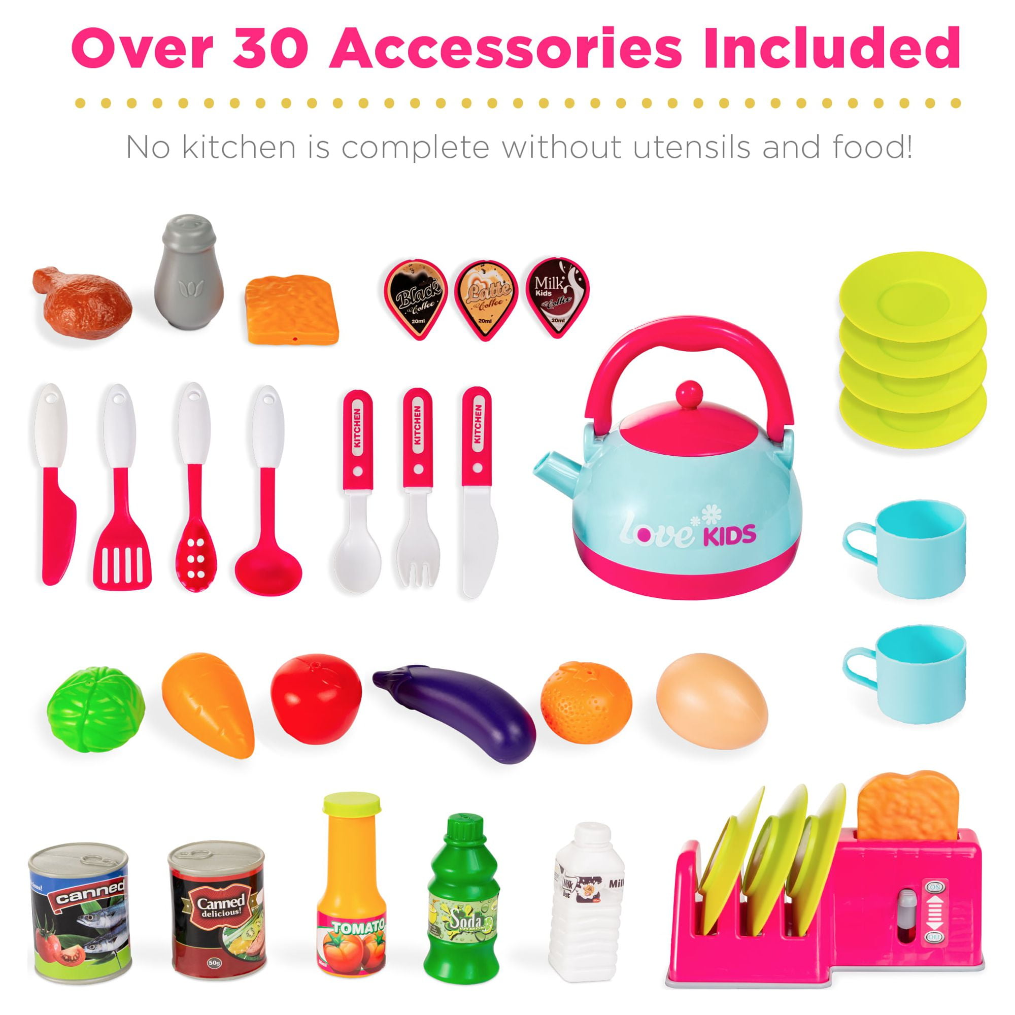 Best Choice Products Pretend Play Kitchen Toy Set for Kids with Water Vapor Teapot, 34 Accessories, Sounds - Image 7
