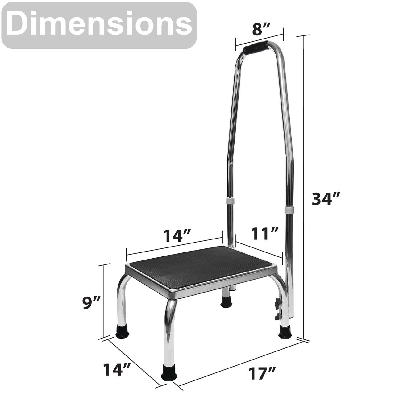 Vaunn Medical Foot Step Stool with Handle and Anti Skid Rubber Platform, Lightweight and Sturdy Stool for Children, Adults and Seniors, Chrome - Image 2