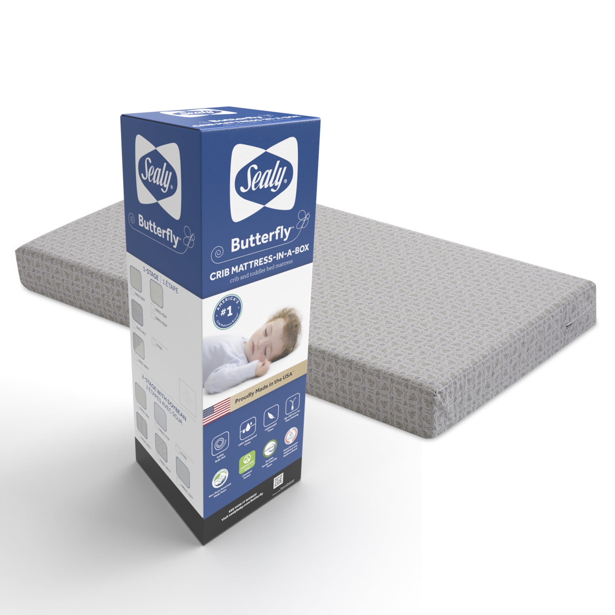 Sealy Butterfly Premium Firm Foam Crib Mattress and Toddler Mattress, Hospital-Grade Cover - Image 2