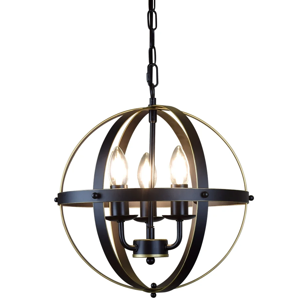 Depuley 3 Light Golden Industrial Metal Globe Pendant Lighting Fixture Rustic Chandelier Flush Mount Ceiling Light for Living Room Kitchen Bedroom Hallway, E12 Socket - Image 3