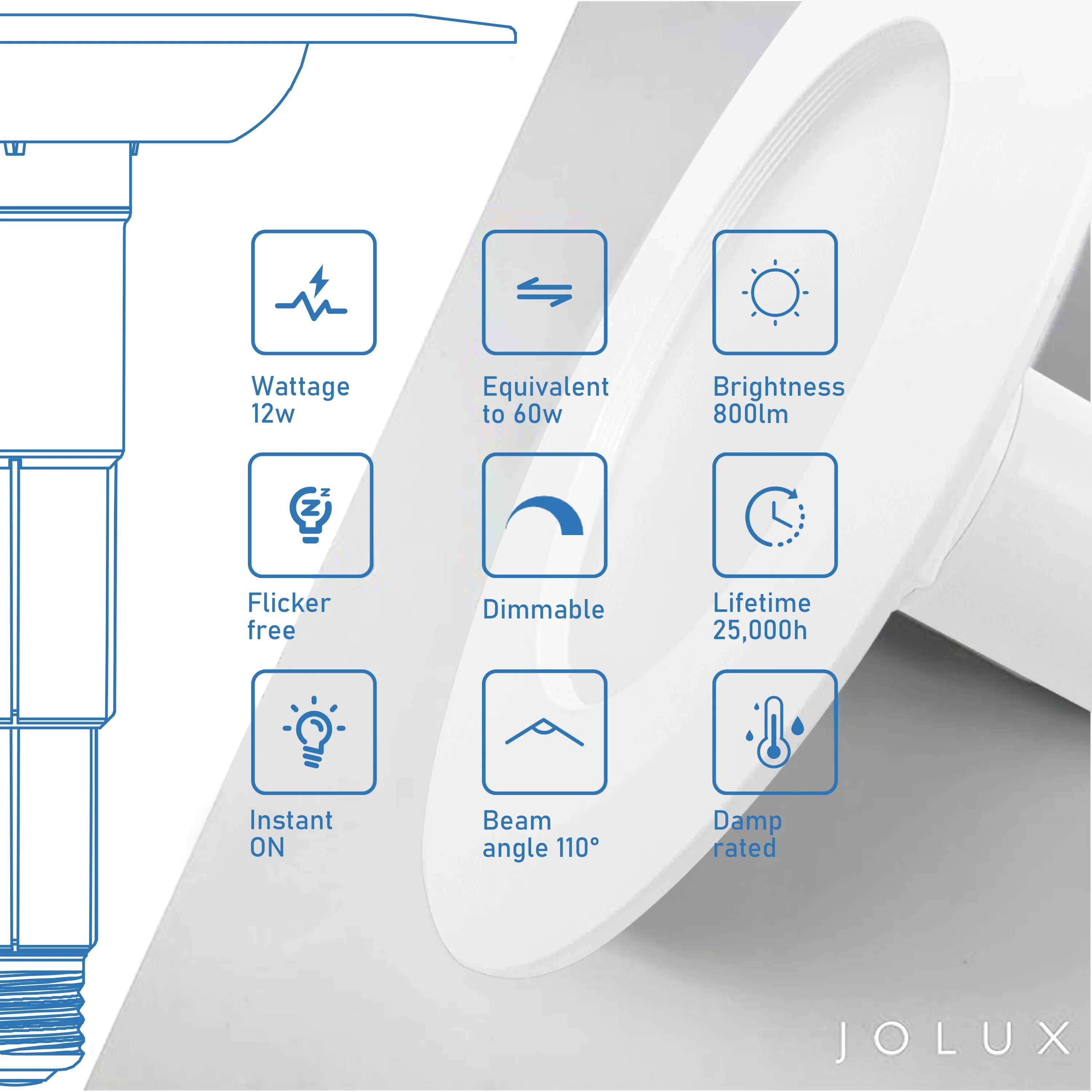 Jolux 5/6 inch LED Can Lights Adjustable Recessed Retrofit Downlight, 12W=60W, 5000K Daylight,800LM, Dimmable, 7.48" Trim Size, Easy Installation,4 Pack - Image 3