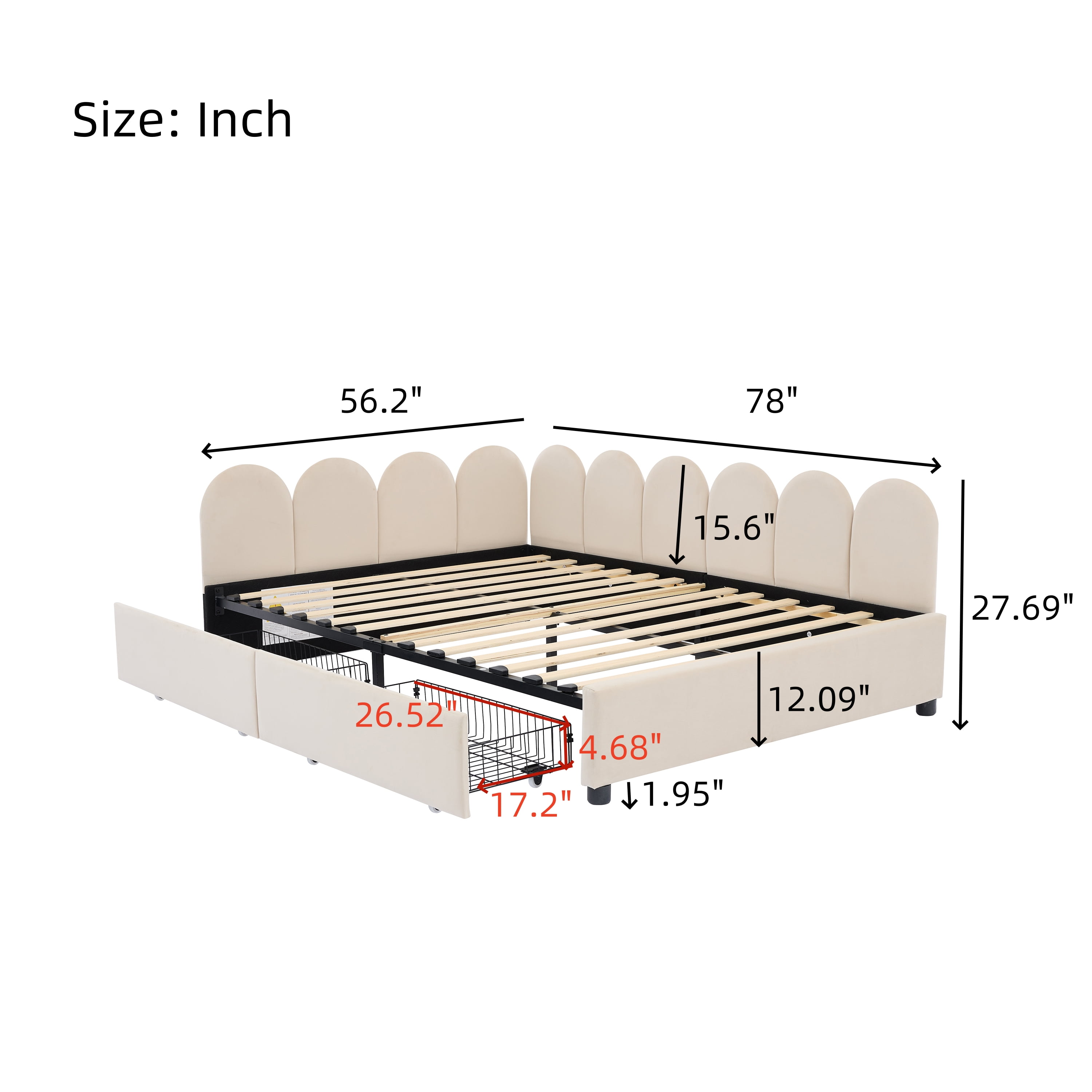 Euroco Upholstered Full Size Daybed with Drawers, Sofa Bed for Kids Teens Adults Bedroom, Beige - Image 8