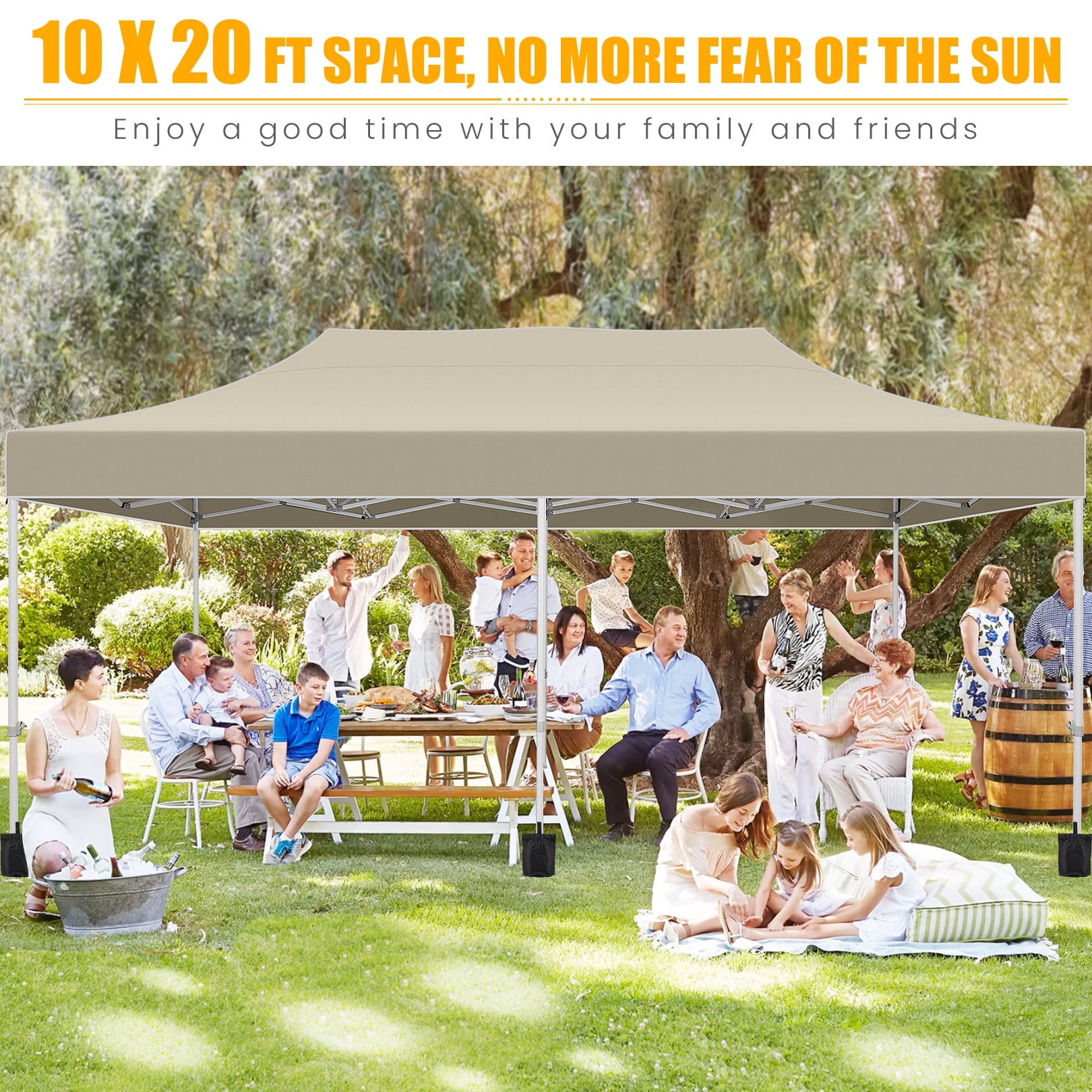 HOTEEL 10x20 Heavy Duty Canopy Tent with 6 Sidewalls,Pop up Commercial Tents,Outdoor Party Tents with Roller Bag,Khaki - Image 9