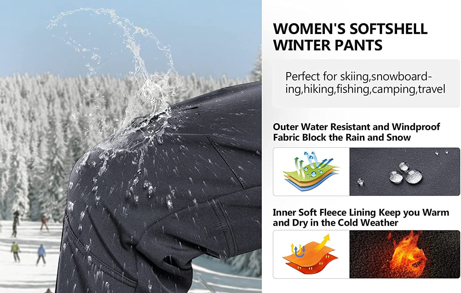 Hiauspor Women's Snow Pants Waterproof Fleece Lined Insulated for Ski Winter Hiking Grey 2XL - Image 2