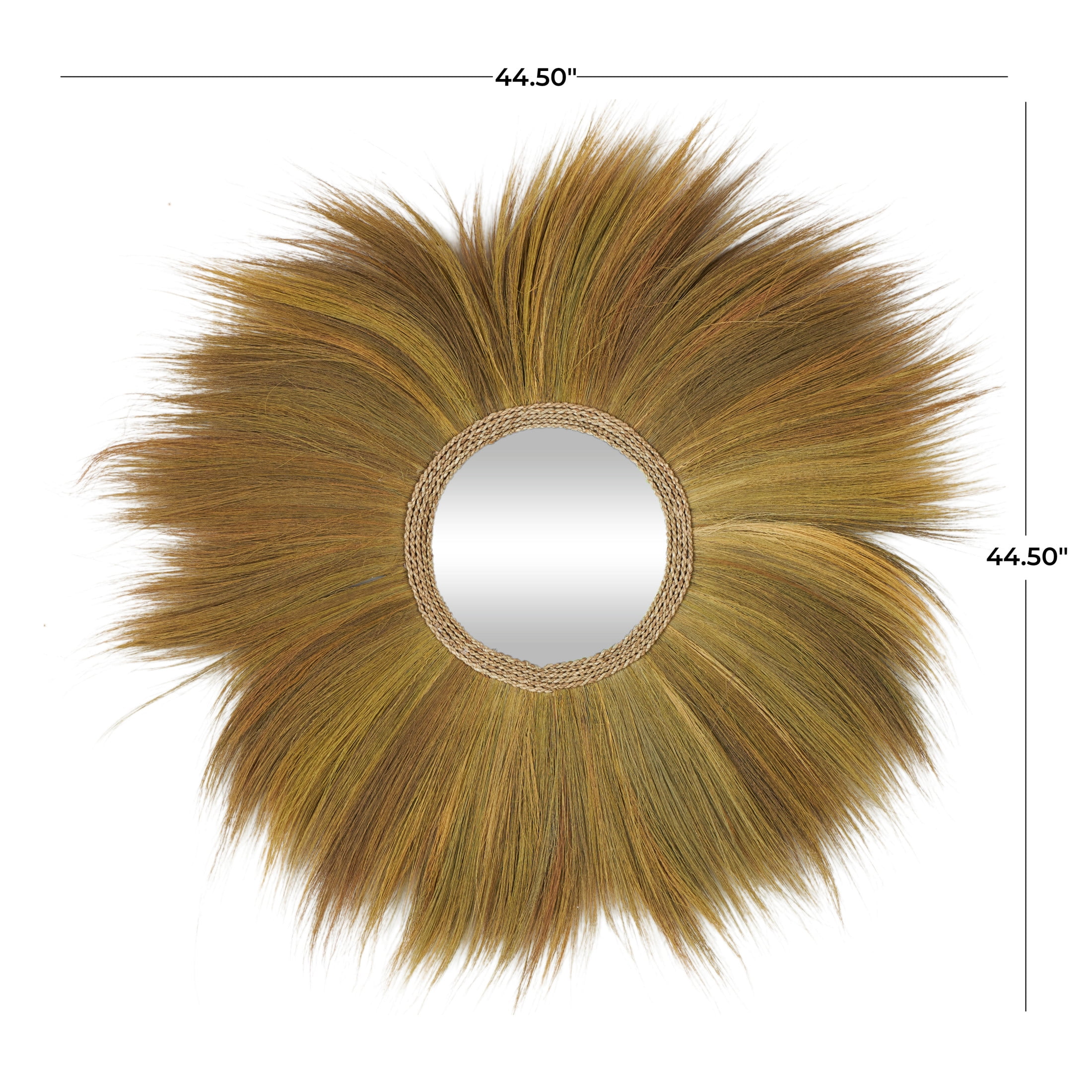 DecMode 45" x 45" Brown Tribal Inspired Sunburst Grass Wall Mirror with Coiled Rope Center - Image 6