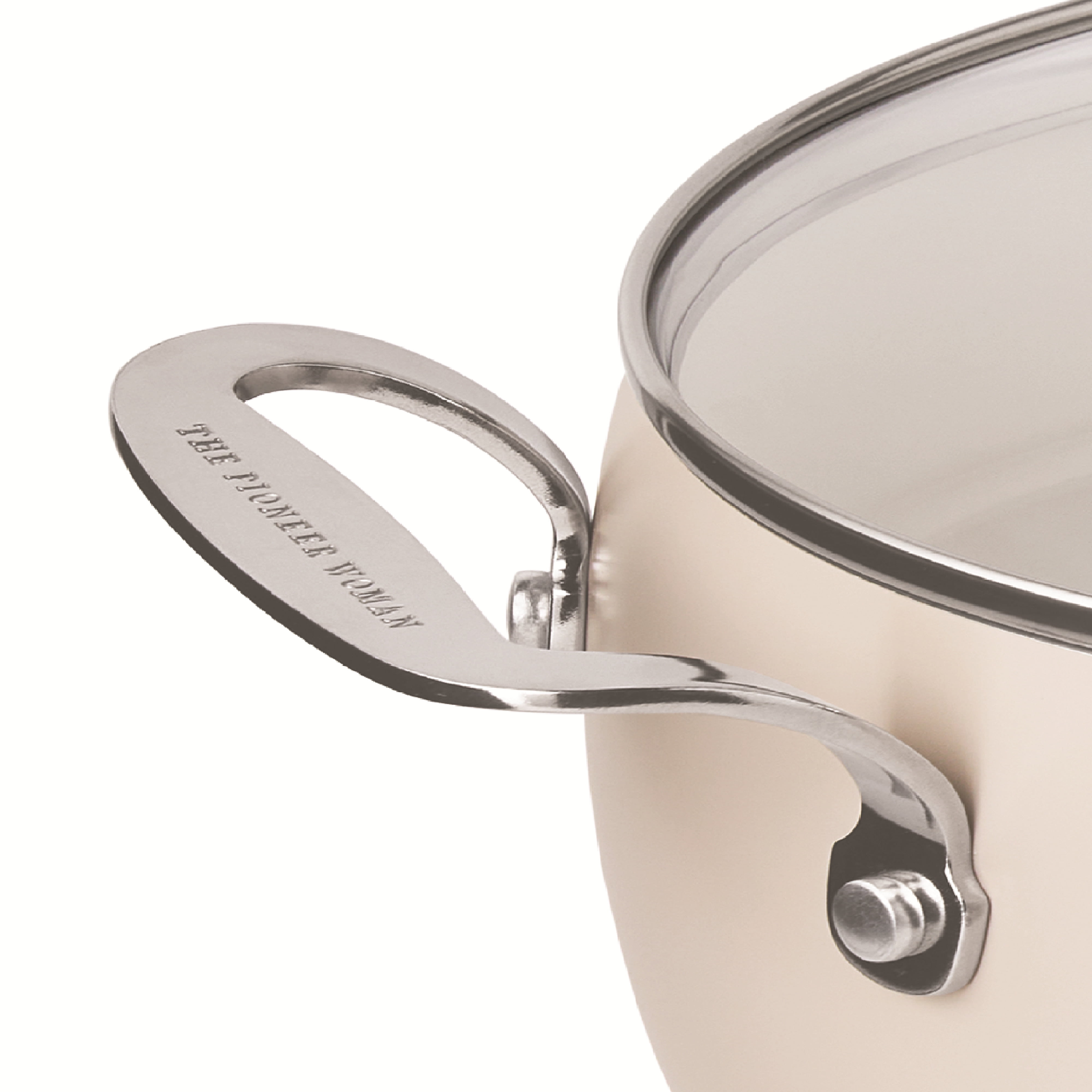 The Pioneer Woman Harlow 15-Piece Cookware Set, Ceramic Non-Stick Pots and Pans Set, Taupe - Image 4