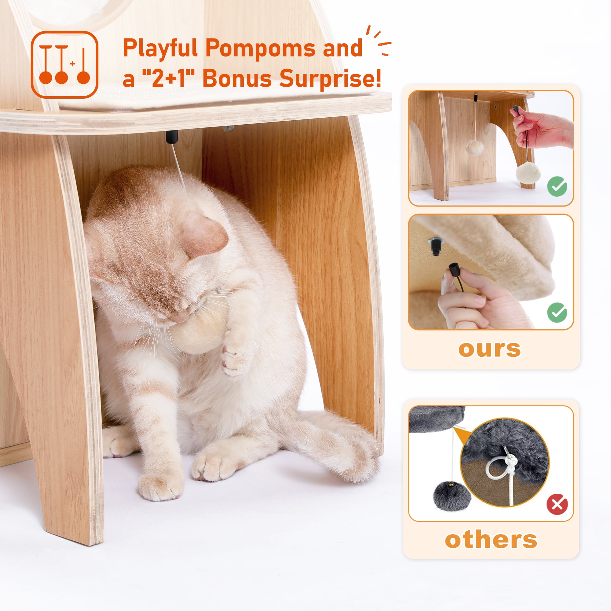 PAWZ Road Modern Cat Tree 54" Rocket Cat Tower Spaceship 3 Condo Cat Furniture for Indoor Cats, Beige - Image 4