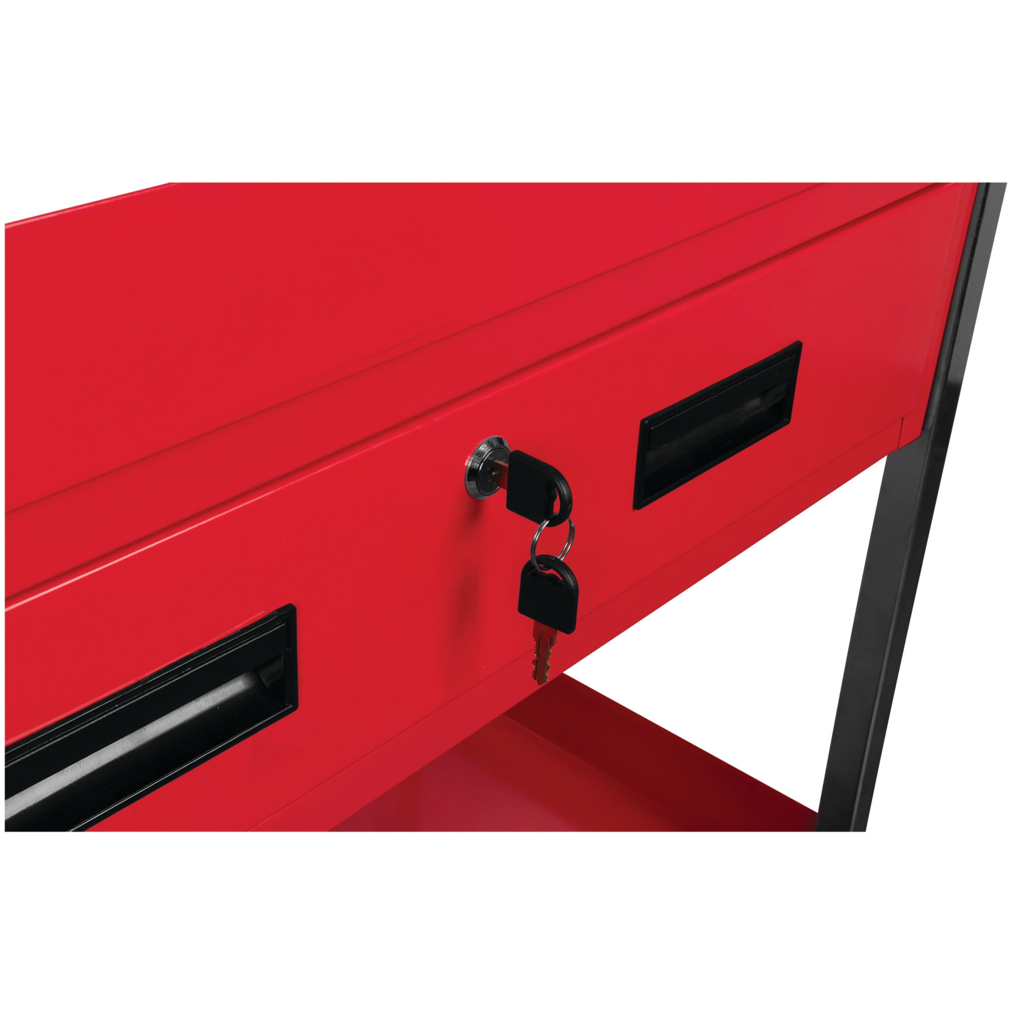 Performance Tool W54004 Two-Shelf Utility Cart with Locking Drawer, Swivel Casters, Red - Image 6
