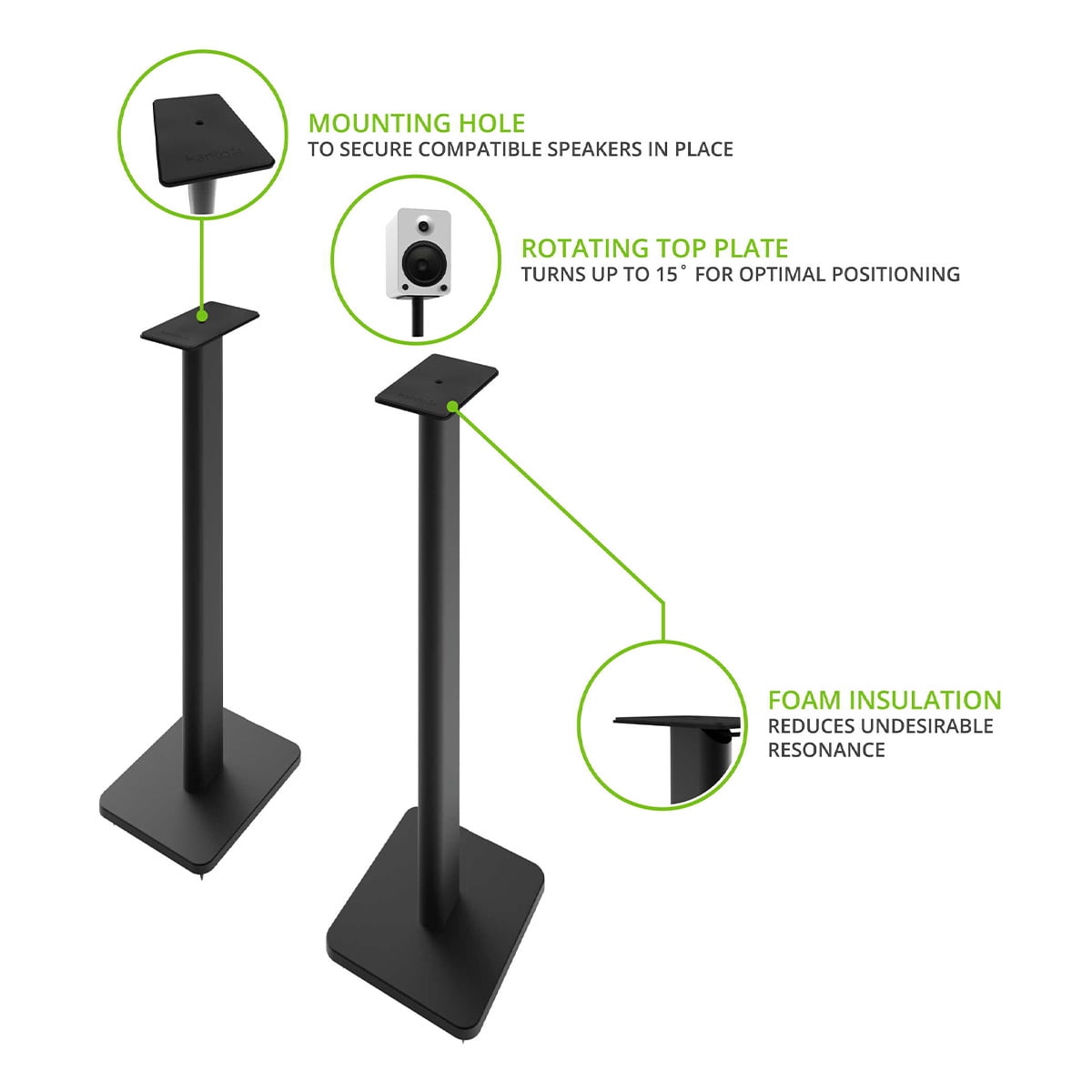 Kanto SP26PL 26" Bookshelf Speaker Stands with Rotating Top Plates and Cable Management – Pair (Black) - Image 8