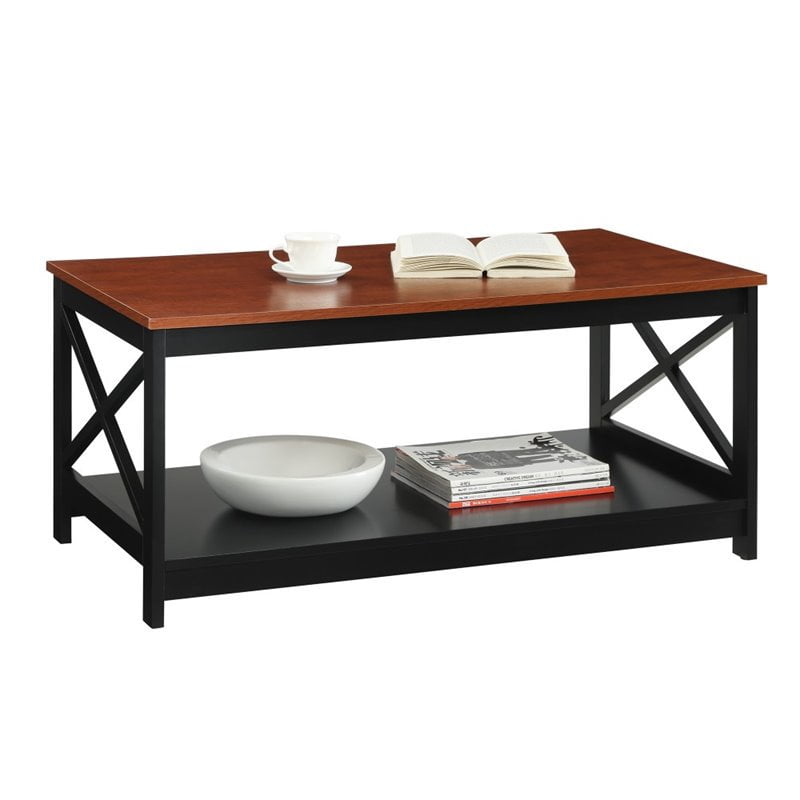 Convenience Concepts Oxford Coffee Table with Shelf, Cherry/Black - Image 5