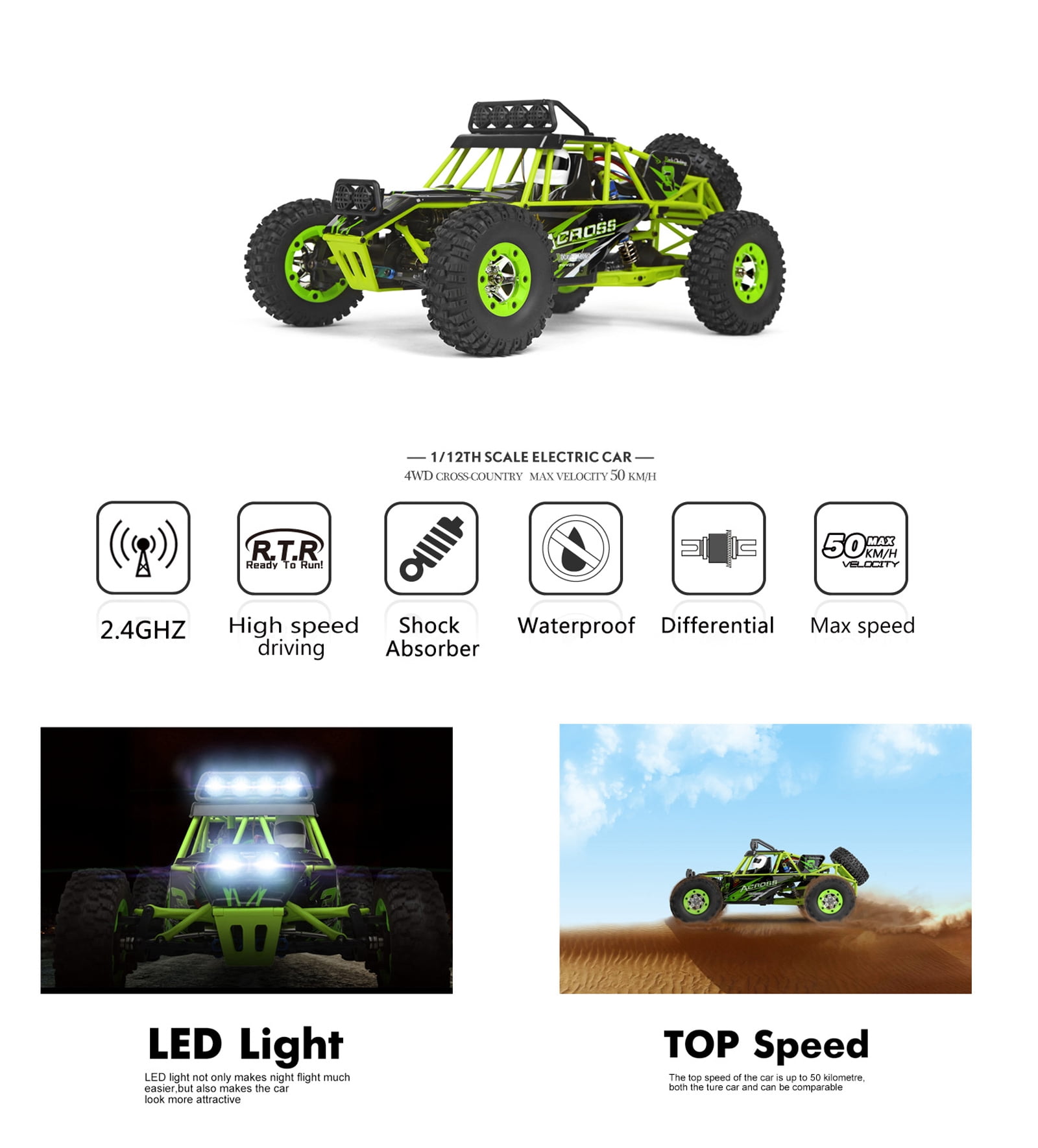 RC Cars Crawlers 1/12 Scale 2.4G 4WD High Speed Electric All Terrain Off-Road Rock Climbing wltoys Buggy RTR for Kids and Adults - Image 6
