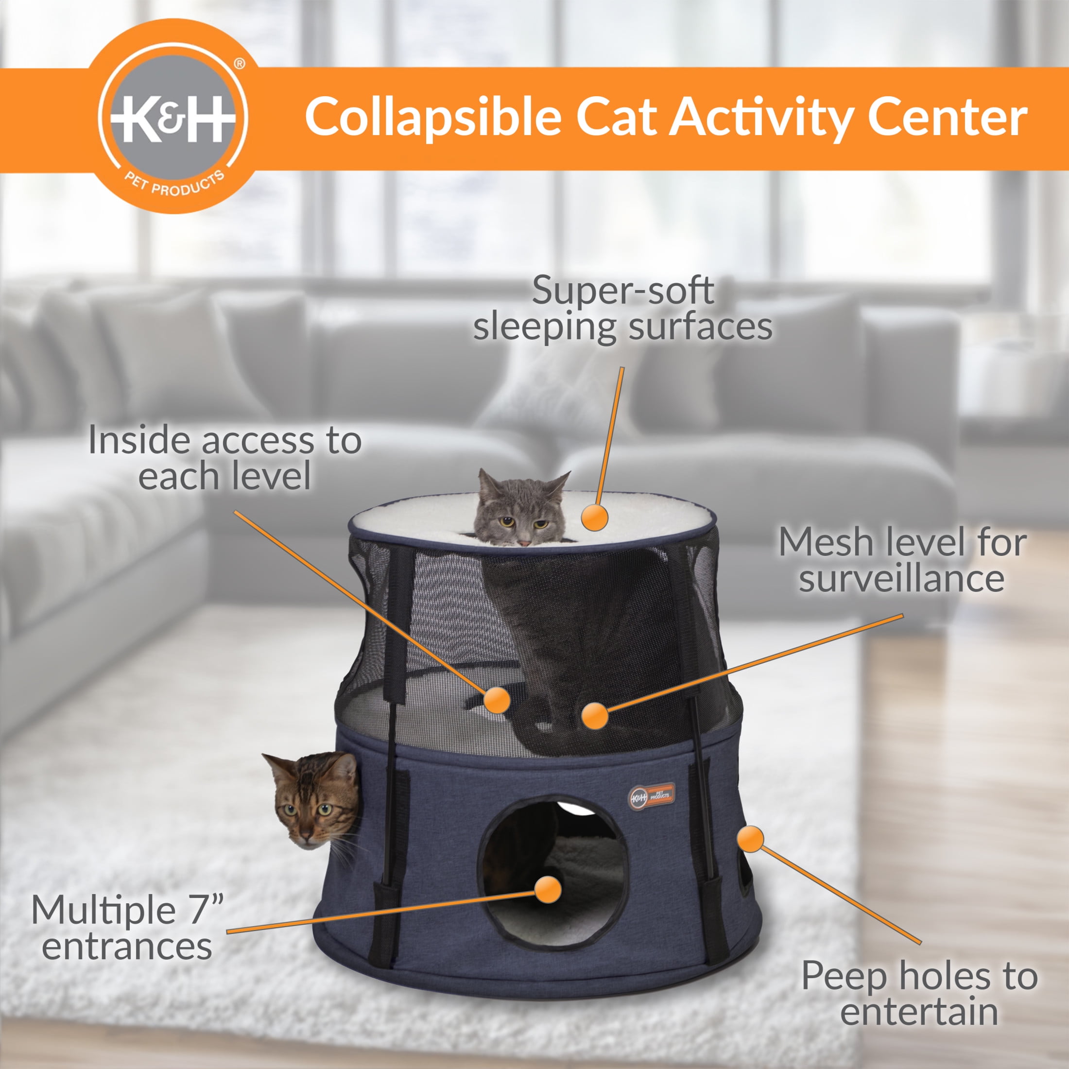 K&H Pet Products Kitty Tower Classy Dark Denim 2 Story - Image 3
