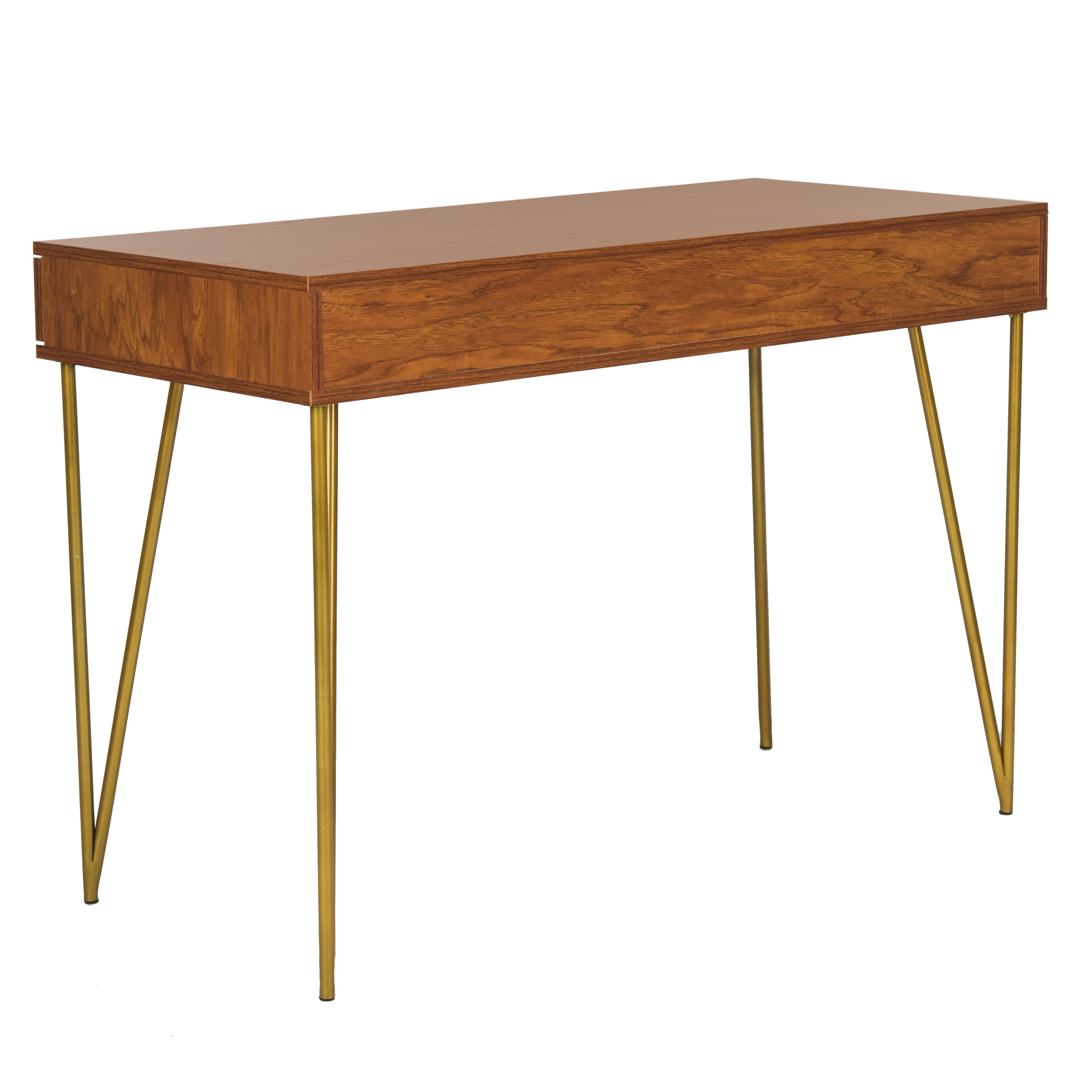 SAFAVIEH Pine Solid Mid-Century 2 Drawer Desk, Natural/Gold - Image 9