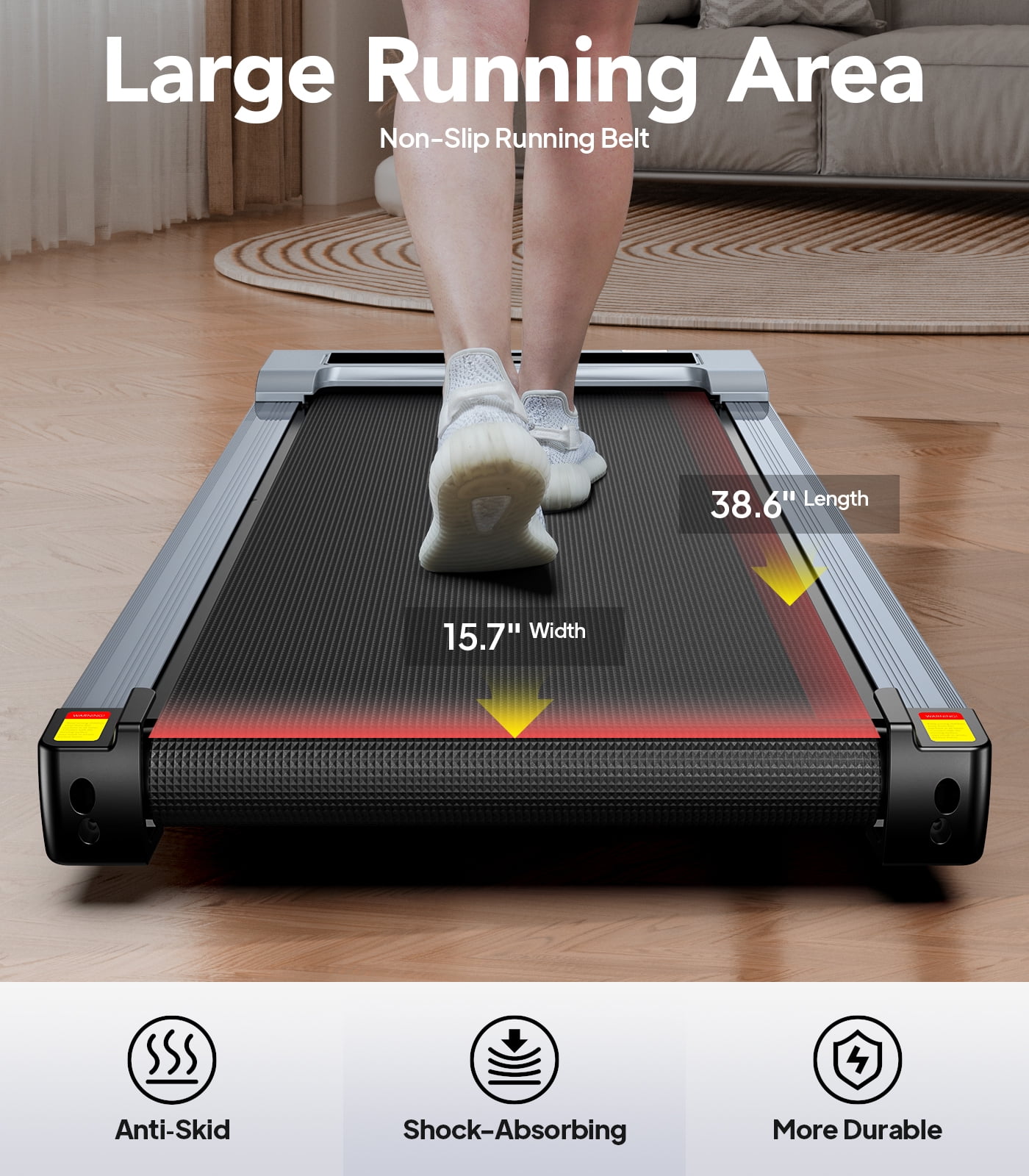 TOSSFD 2.5HP Walking Pad,38.6"*15.7"Walking Area,0.5-3.8MPH Under Desk Treadmill for Home/Office, Walking Jogging Machine with 280 lbs Weight Capacity,X2 - Image 7