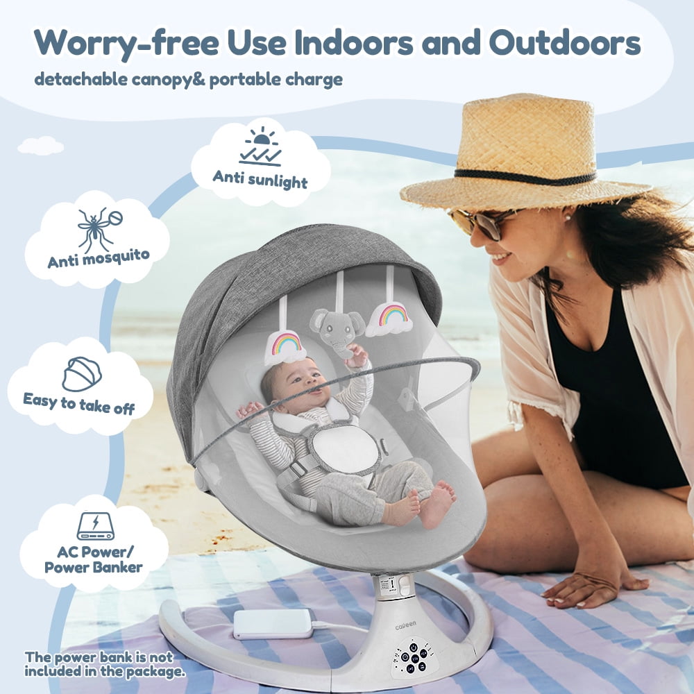 Baby Swing for Infants, Caveen Electric Bluetooth Baby Rocker, 5 Swing Speeds, 3 Seat Positions, Adapter & Battery Operated, Gray - Image 5