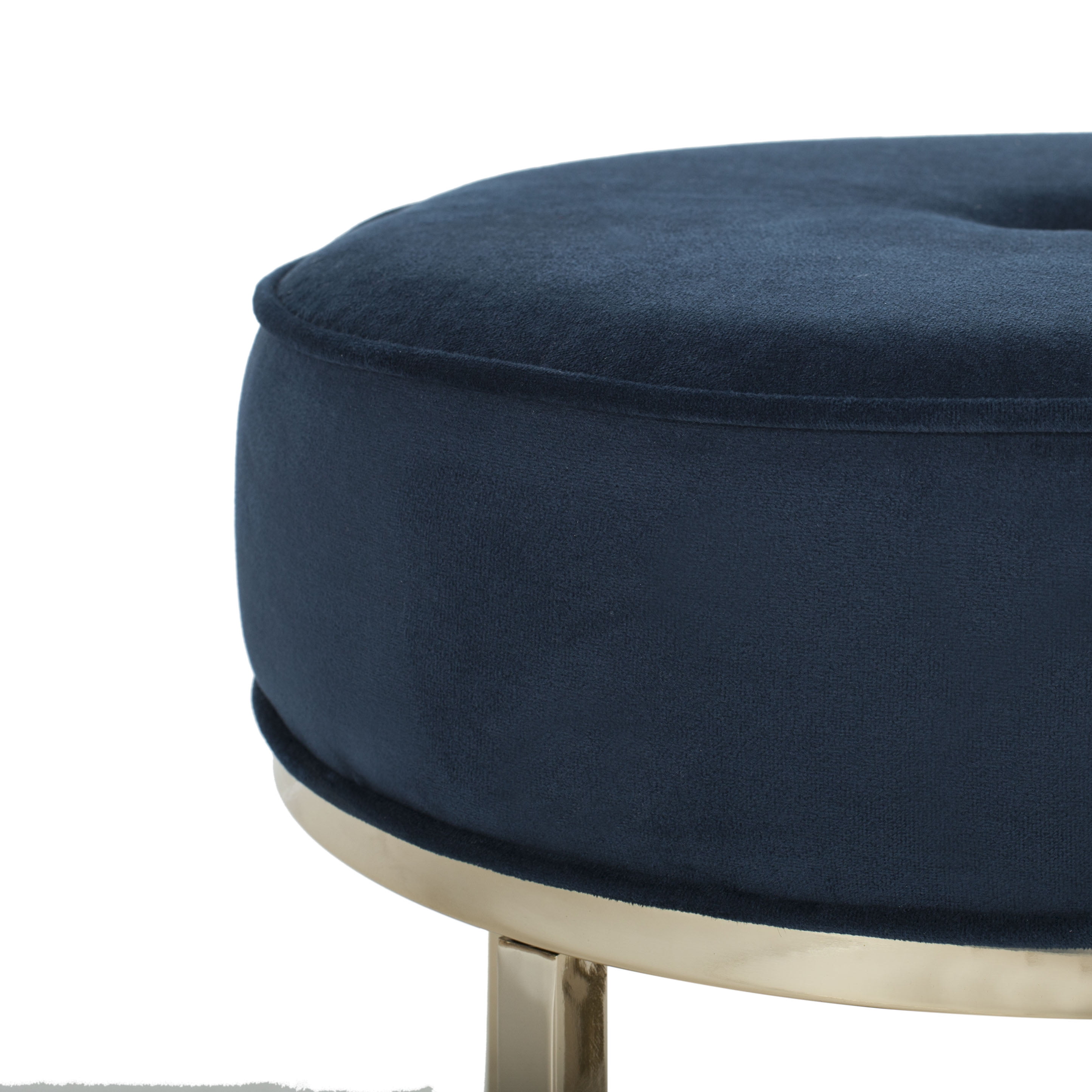 SAFAVIEH Angelea Contemporary Round Velvet Ottoman, Navy/Brass - Image 5