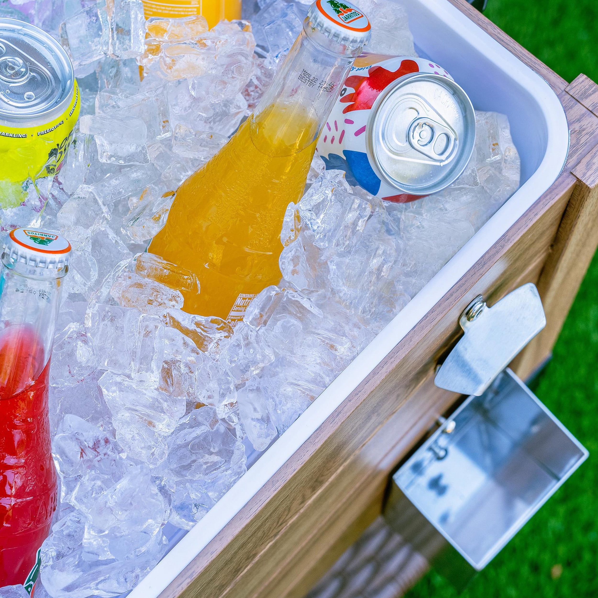 Permasteel 80-Qt Oak Wood Style Patio Cooler with Wicker Bottom - Image 7