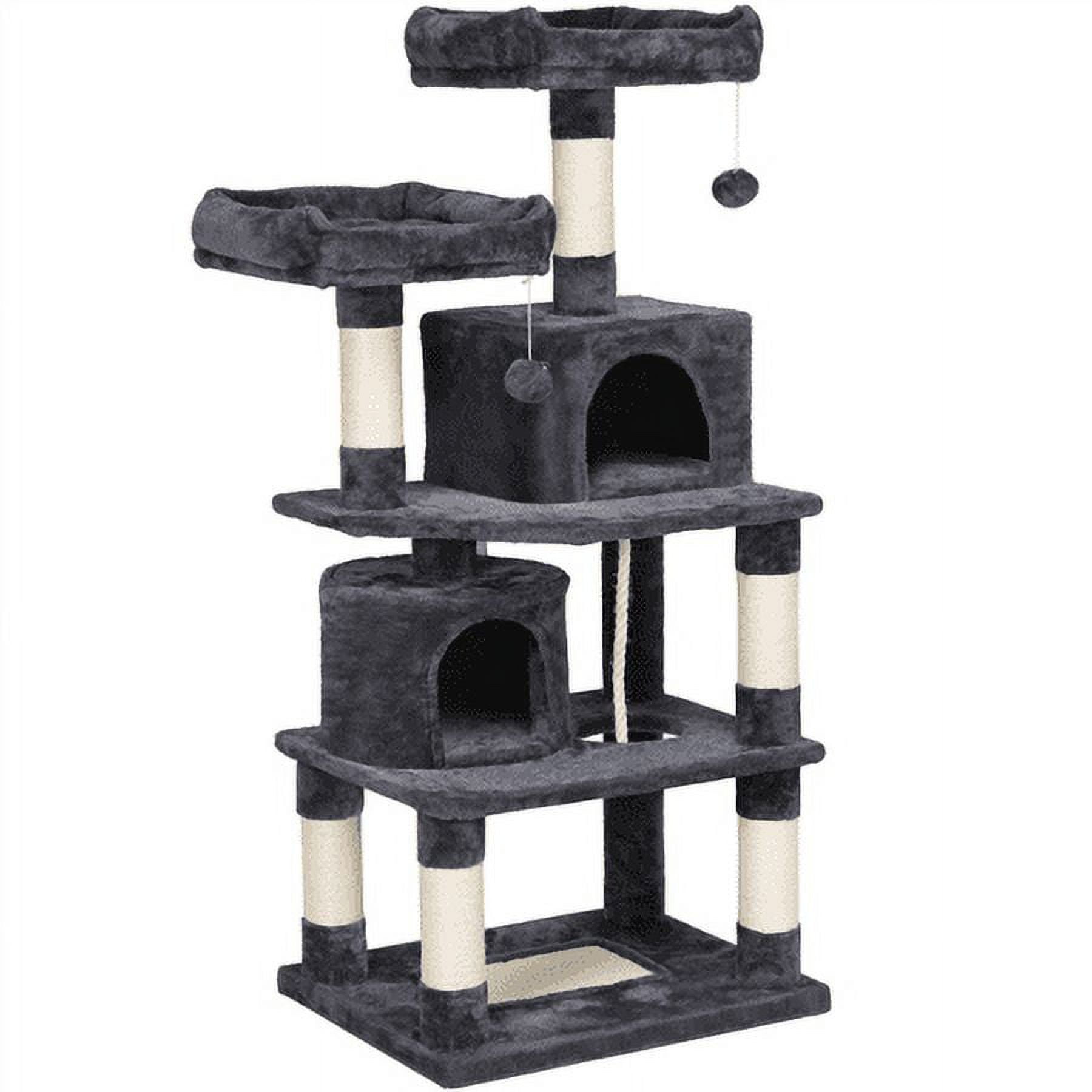Alden Design 62" Tall Double Condo Cat Tree and Scratching Post Tower, Dark Gray - Image 8