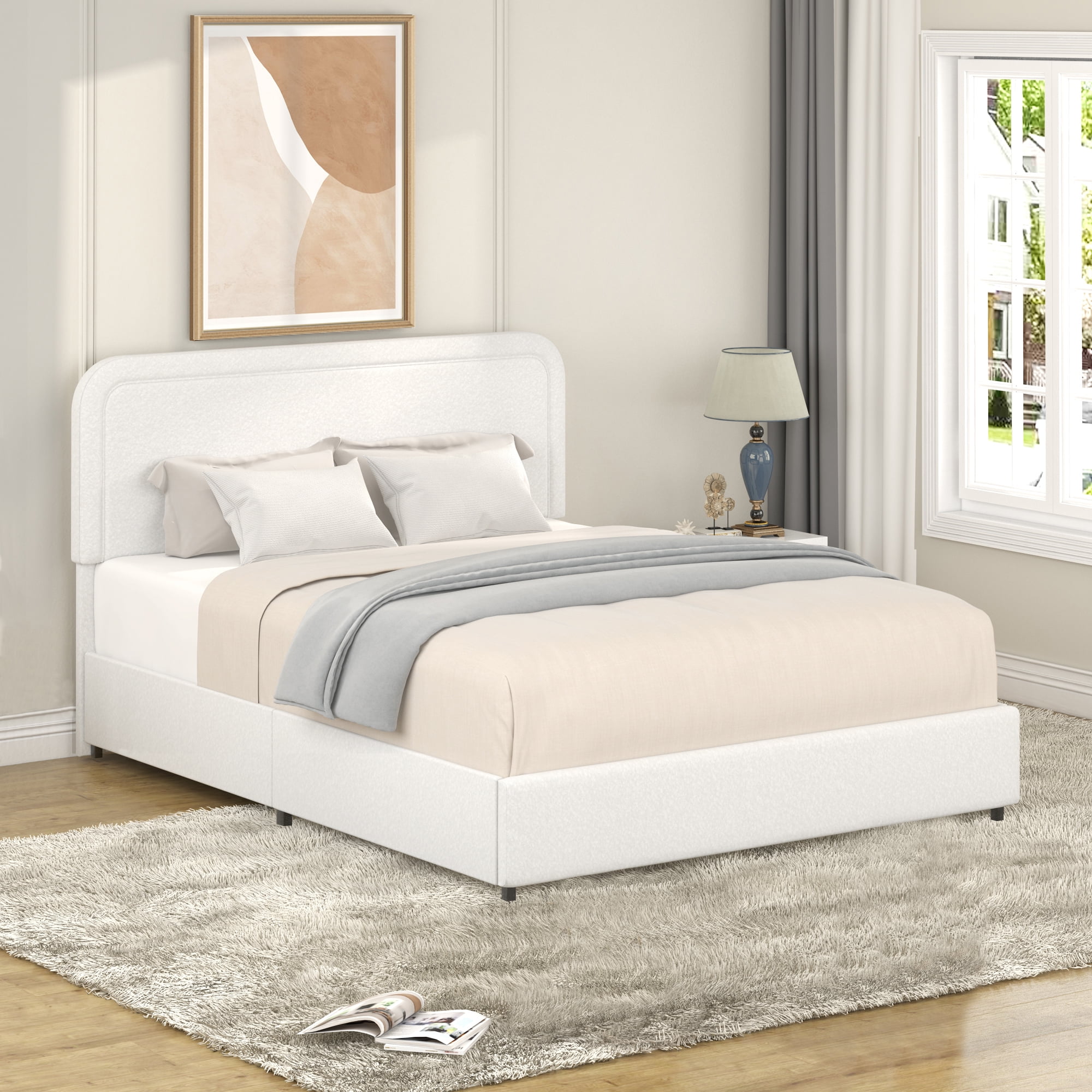 Miniyam Queen Size Upholstered Bed with 4 Drawers & Stitched Tufted Headboard for Adult, White - Image 3