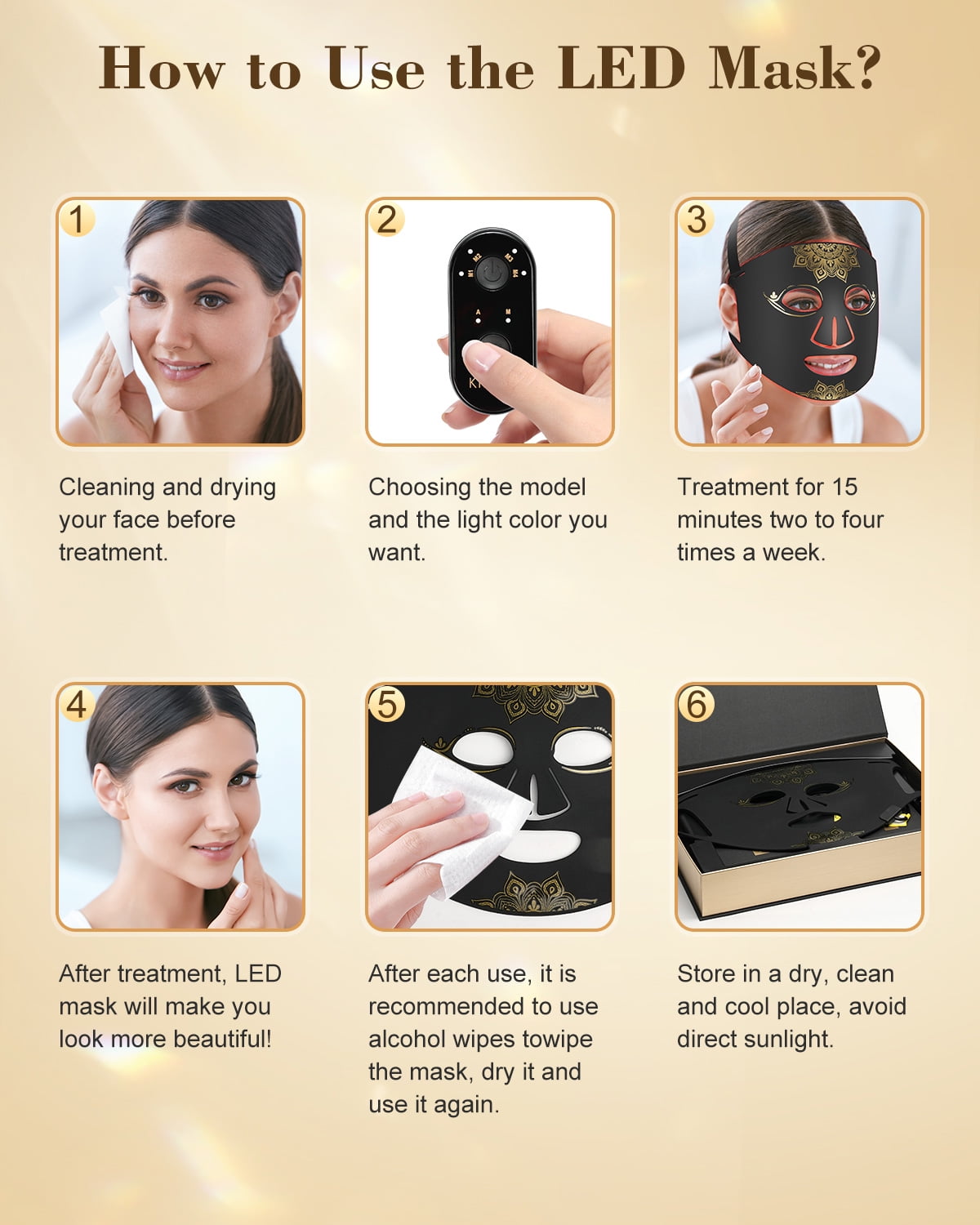 Red Light Therapy for Face, Cordless Infrared Led Face Mask, 4 Modes Portable Led Face Mask Light Therapy with Remote, At Home and Travel 100 LED Beads, Gift for Loved, Black - Image 5