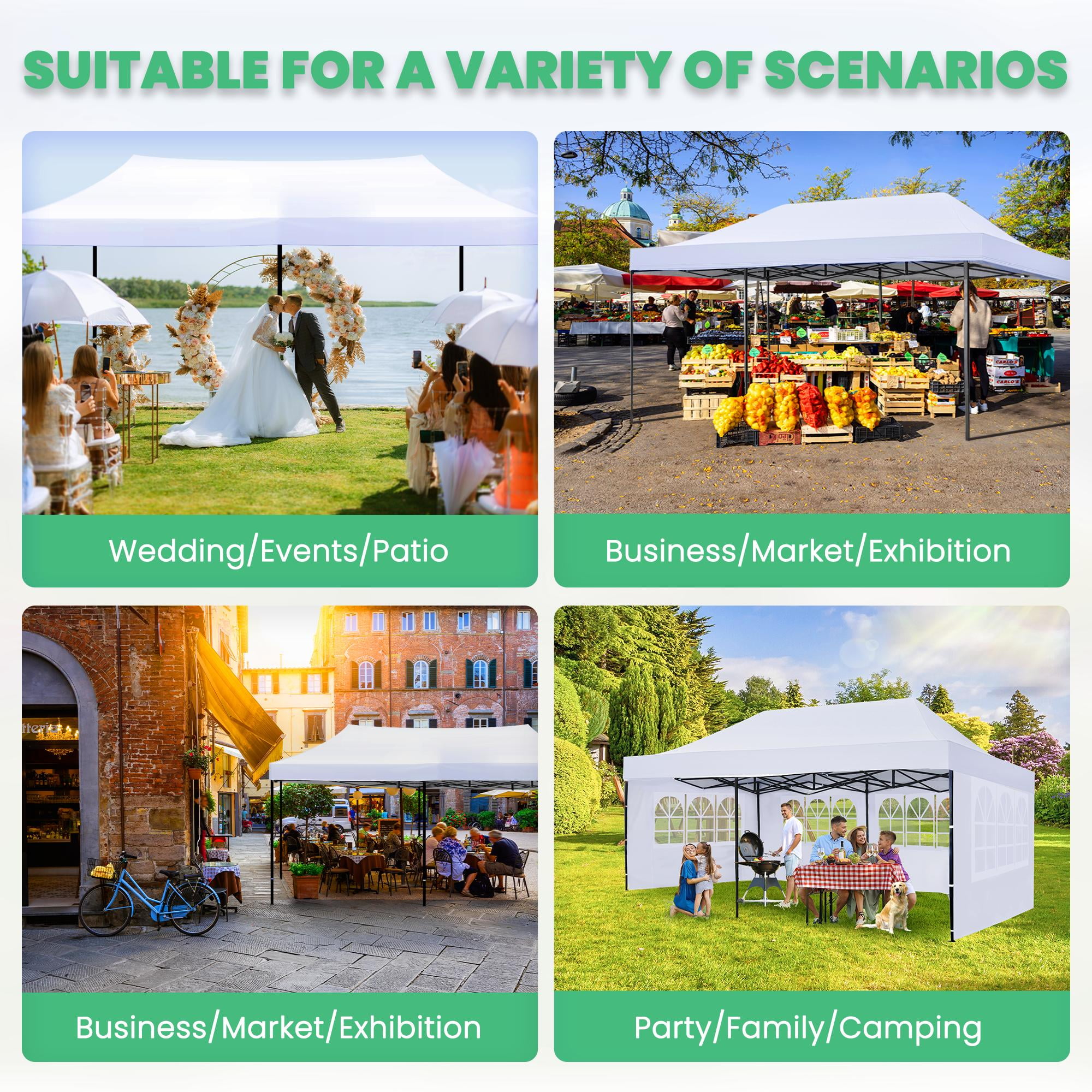 GVDV 10' x 20' Pop up Canopy Tent Party Tent Outdoor Event Instant Tent Gazebo with Removable Sidewalls and Carry Bag, White - Image 5