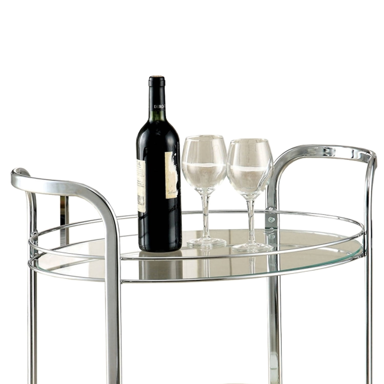 Benjara Loule 26" Contemporary Metal Serving Cart in Chrome Finish - Image 5