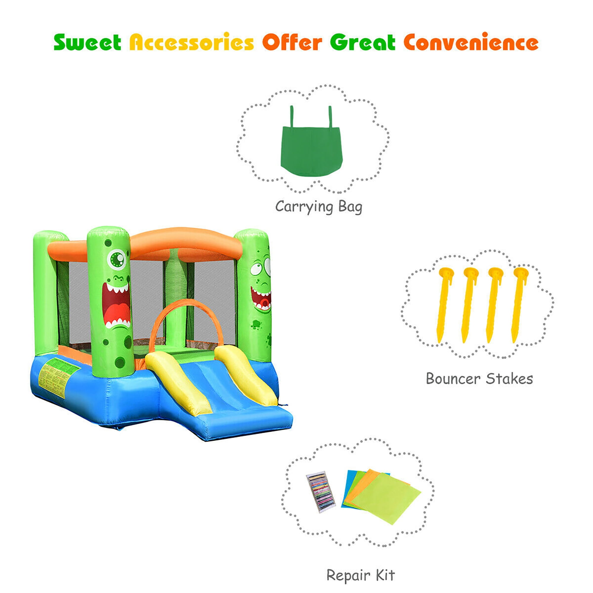 Costway Inflatable Bounce House Jumper Castle Kids Playhouse w/ Basketball Hoop & Slide - Image 2