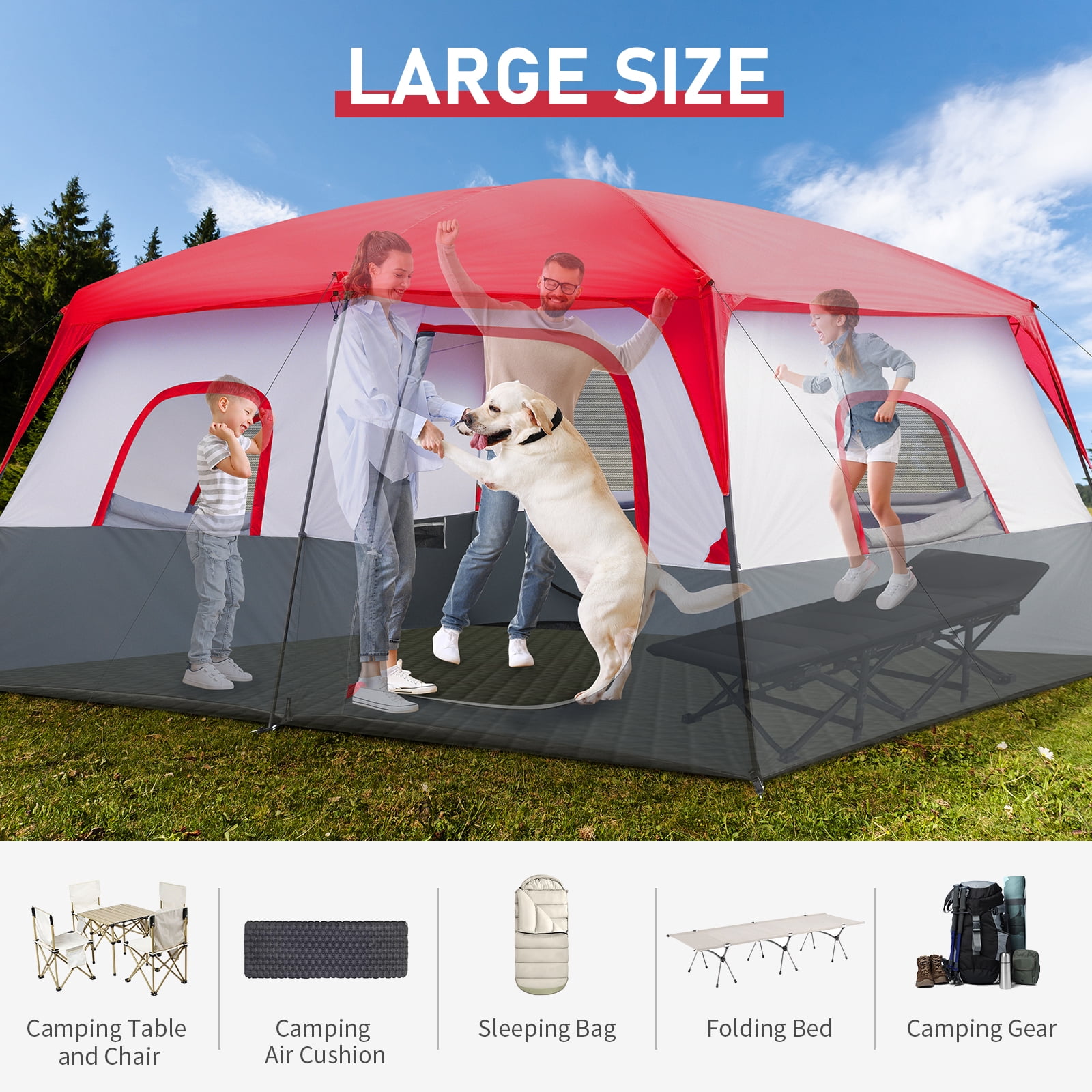 Ktaxon Camping Large Tent 14 Person Family Cabin Tents,2 Rooms,Straight Wall with Carry Bag - Image 2