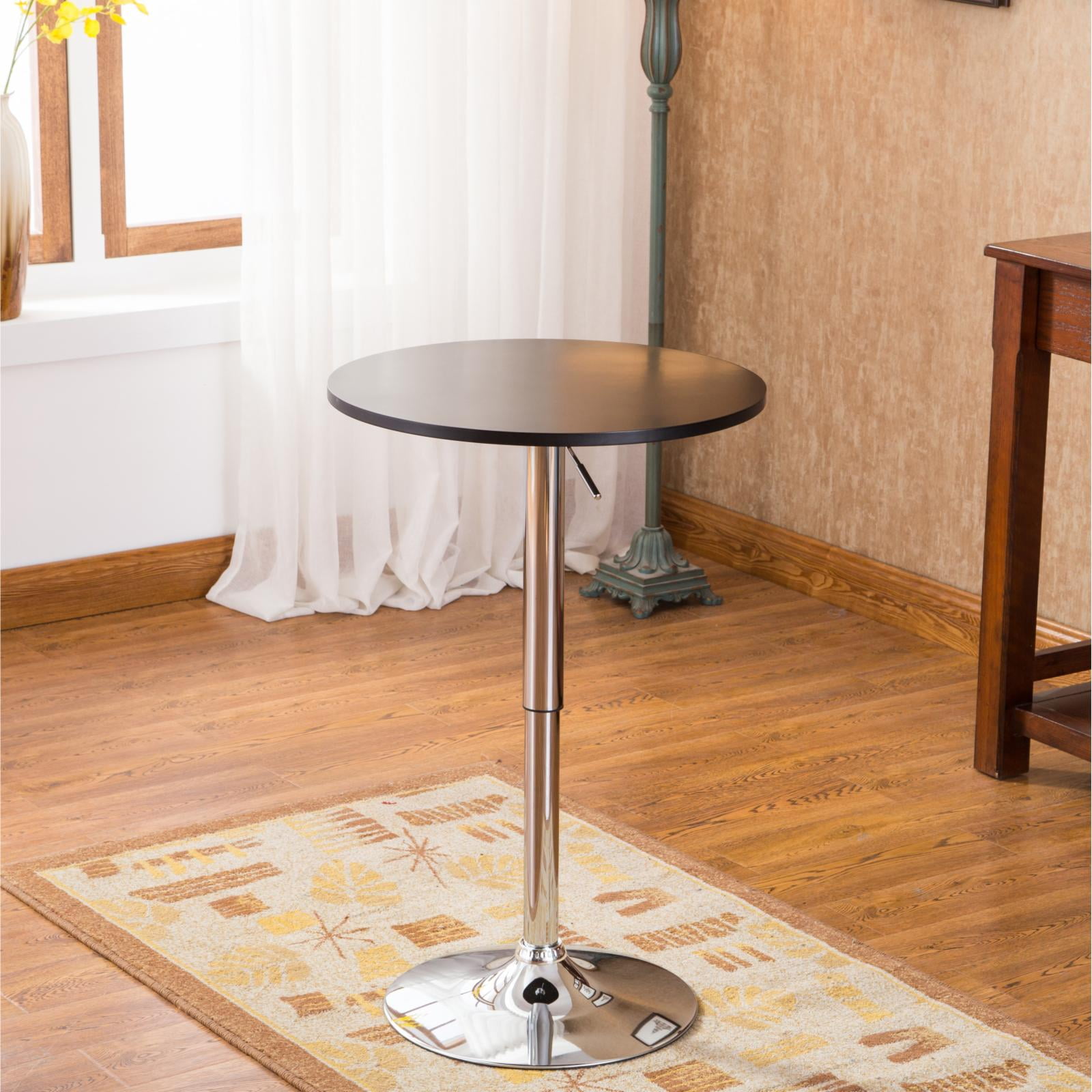 Roundhill Furniture Baxton White Adjustable Height Wood and Chrome Metal Bar Table and 2 Chrome Air Lift Adjustable Swivel Stools Set - Image 9