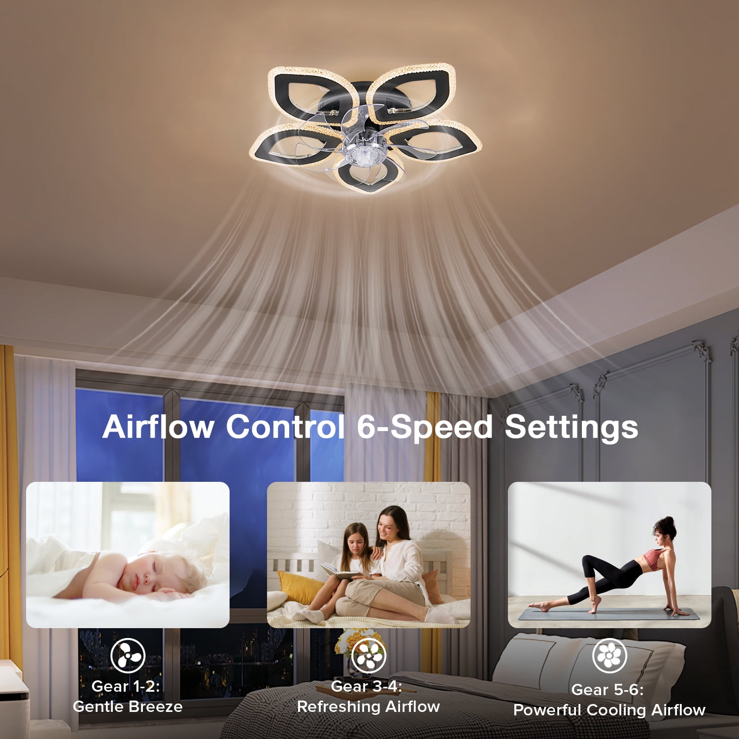 Ceiling Fan Light and Remote FIMEI Ceiling Light with Fan 3 Colors 6 Wind Levels - Image 5