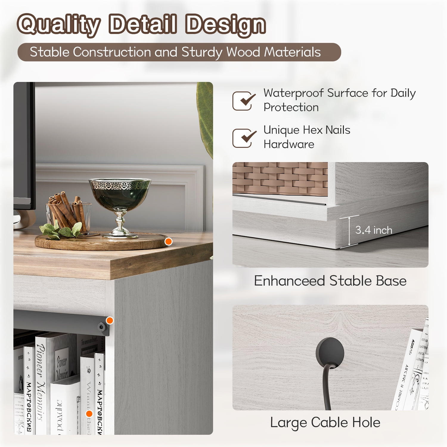 Vineego 58 Inch Farmhouse TV Stand and Entertainment Center for Televisions,with Sliding Barn Doors and Storage Cabinets,Milk White - Image 2