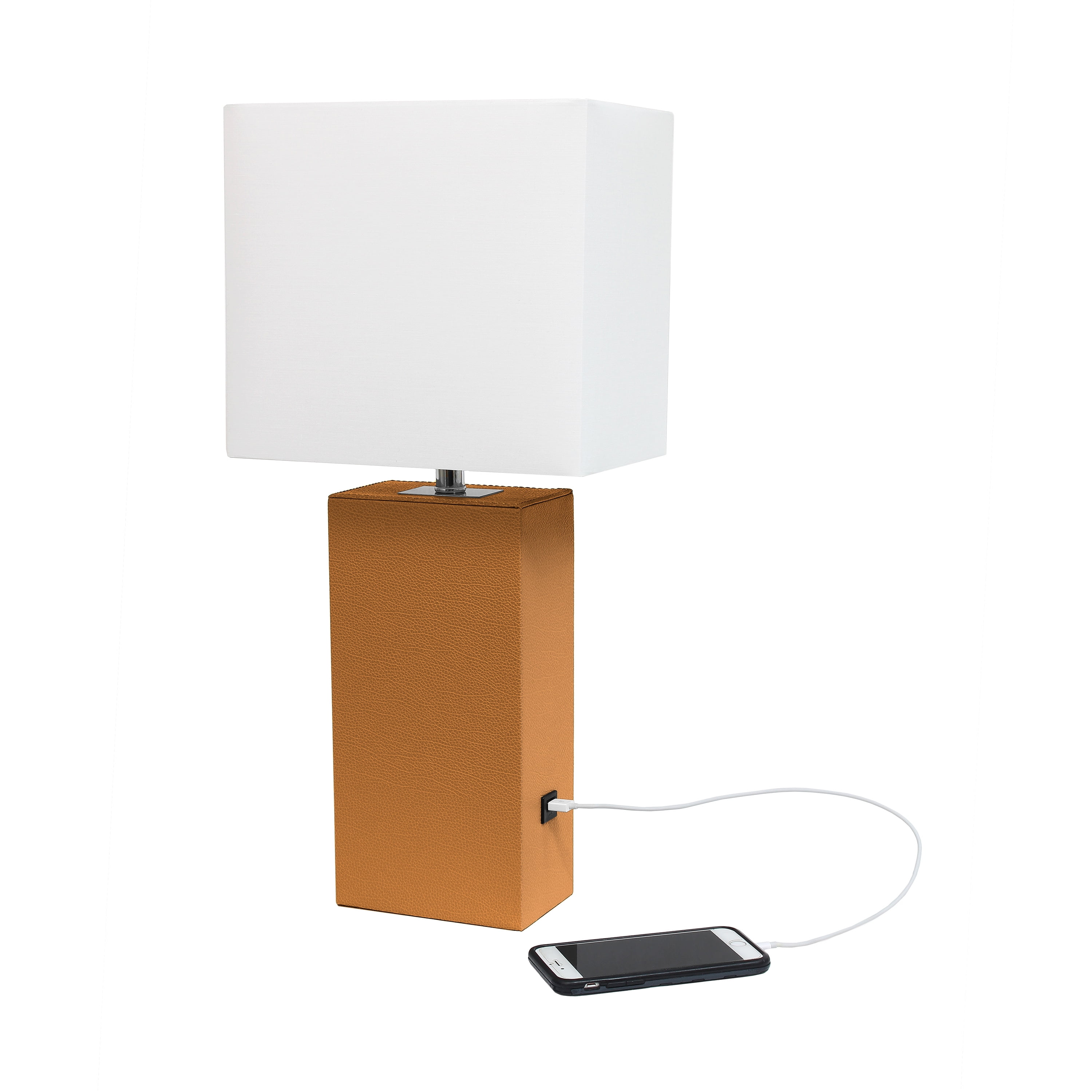 Elegant Designs Modern Leather Table Lamp with USB and White Fabric Shade - Image 4