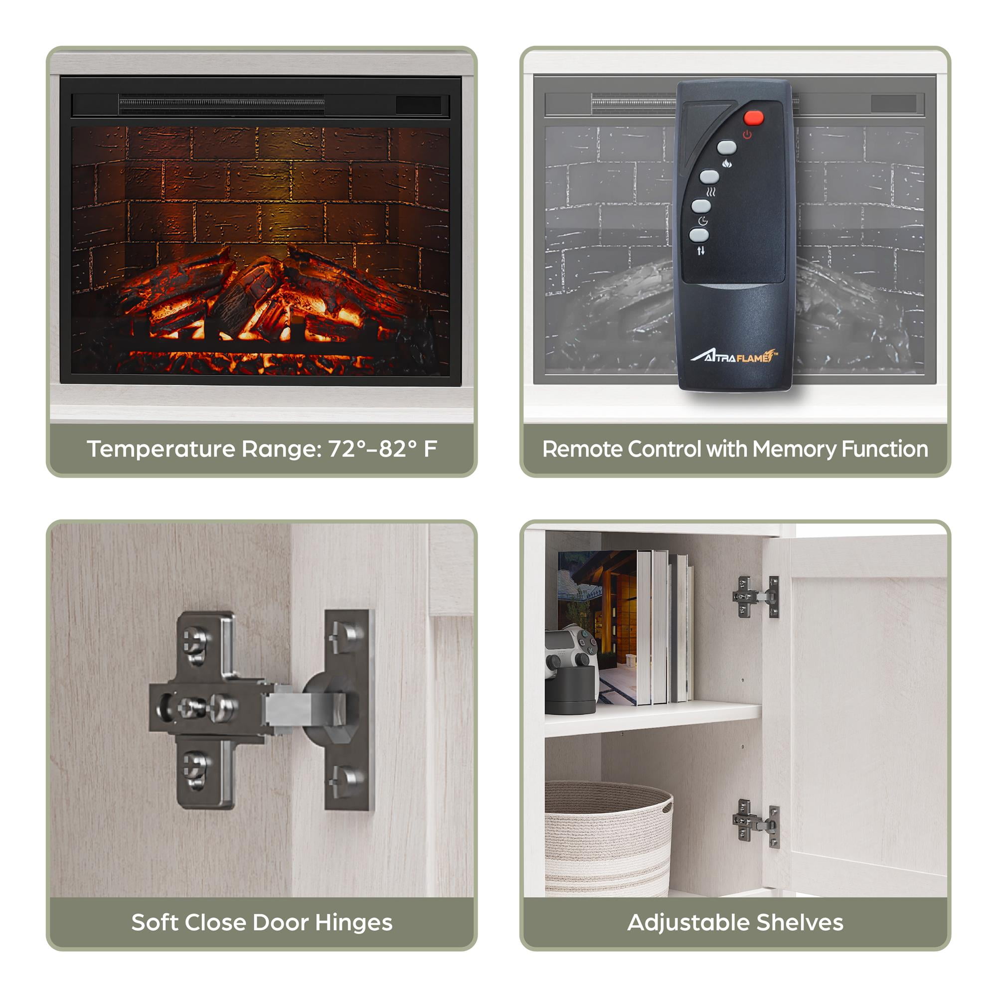 Ashton Lane Electric Fireplace TV Stand with Remote for TVs up to 65in, Magnolia Oak/Columbia Walnut - Image 2