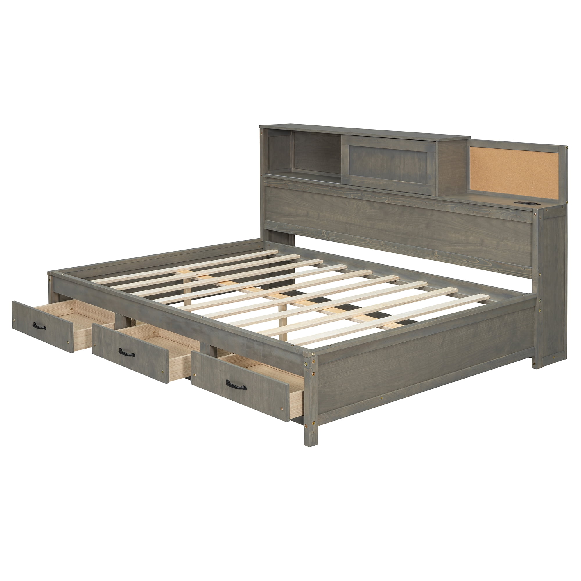 Euroco Twin Size Daybed with Shelf, Drawers and Charging Station for Bedroom, Gray - Image 2