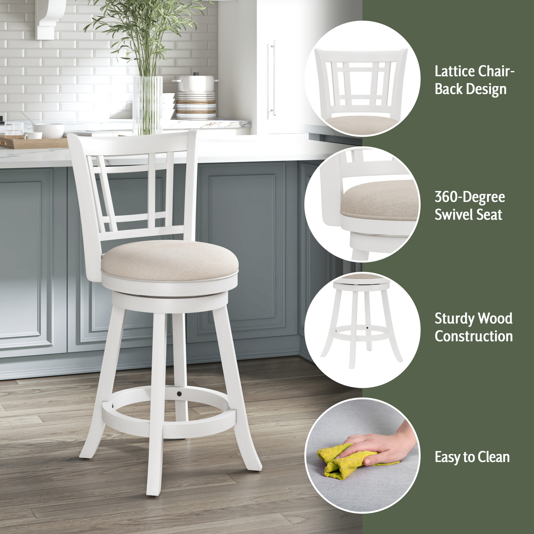 Hillsdale Furniture Fairfox Wood Counter Height Swivel Stool, White - Image 14