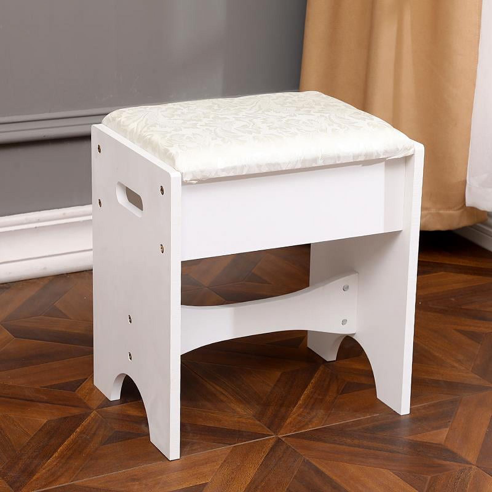 Ktaxon Vanity Set,Flip-top Mirror Dressing Table Makeup Vanity Table Writing Desk with 2 Drawers and Stool, White - Image 9