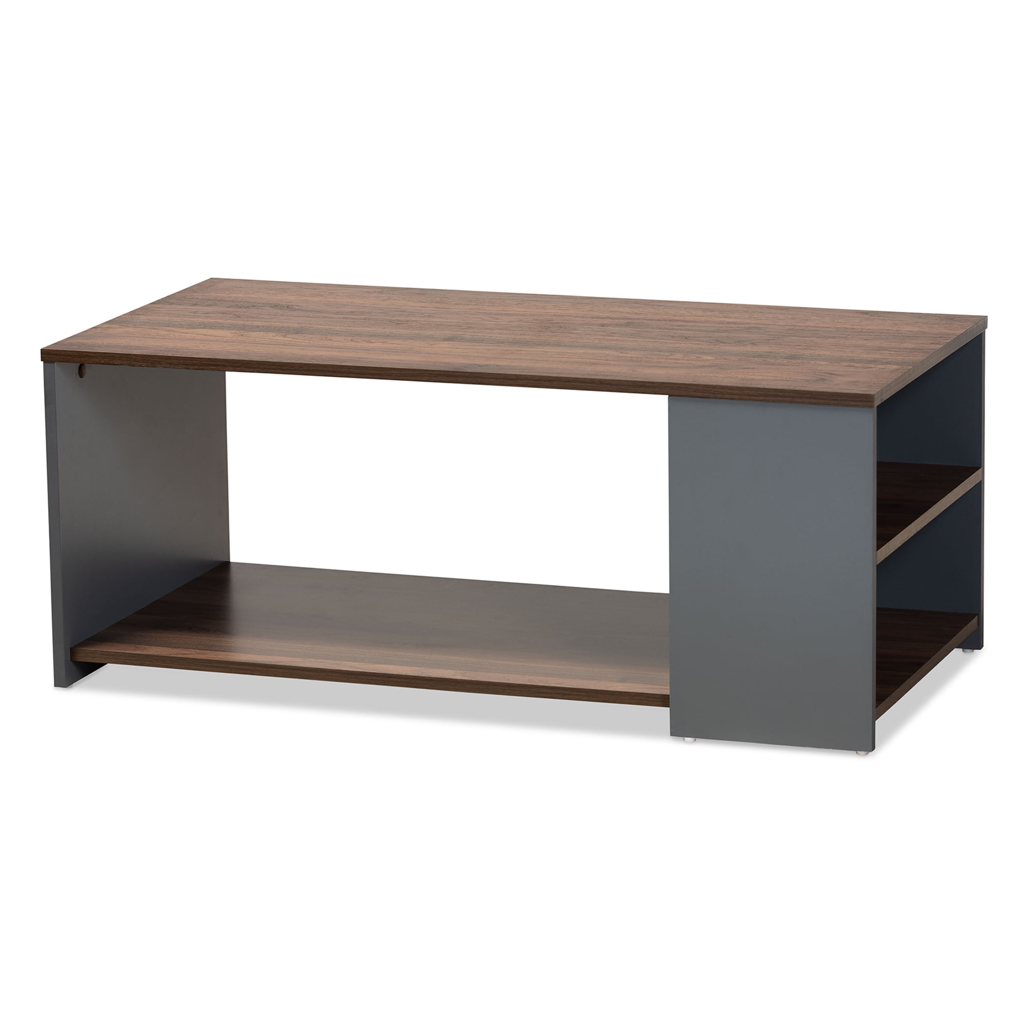 Baxton Studio Select Modern MDF Coffee Table with Storage, Walnut Brown/Gray - Image 6