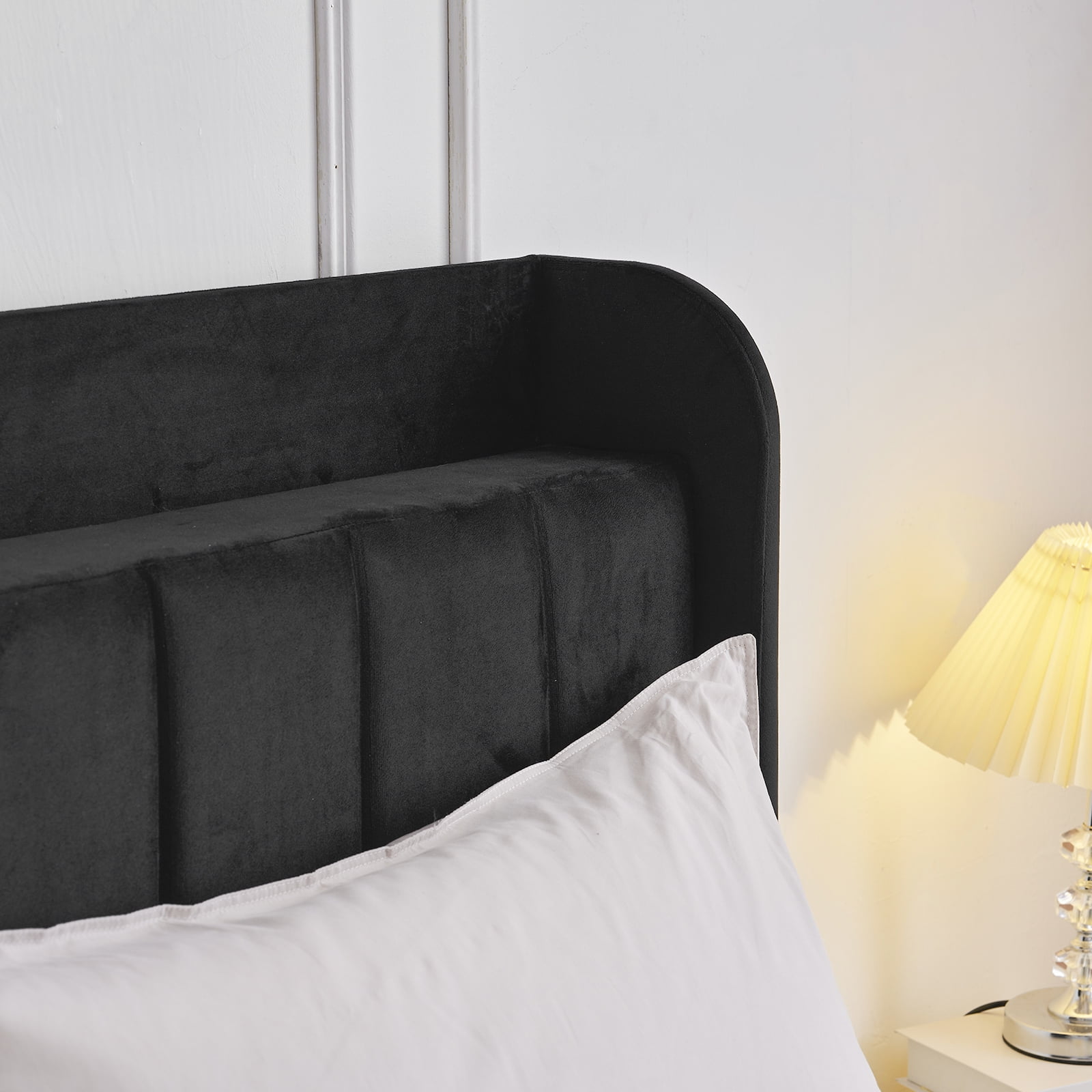 Ktaxon Full Platform Bed Frame with USB Charging, Upholstered Bed, Wingback Headboard/No Box Spring Required/Wood Slat Support/Easy Assembly/Black - Image 4