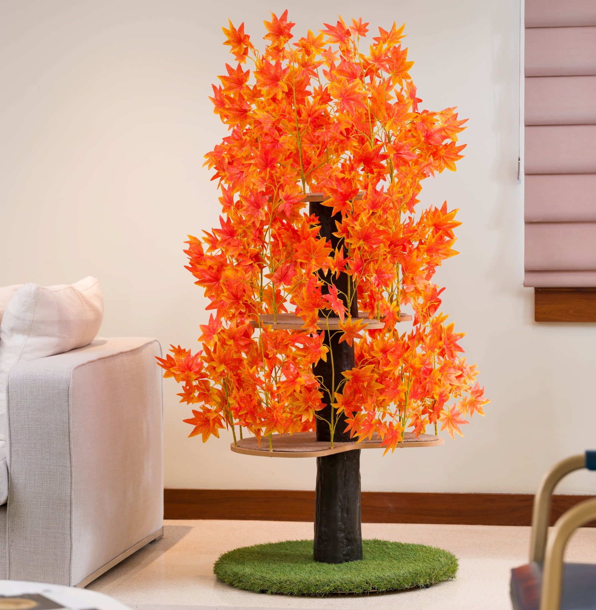 On2Pets Cat Tree with Leaves, Cat House & Cat Activity Tree, Multi-Level Cat Condo for Indoor Cats, Round Base - Image 2