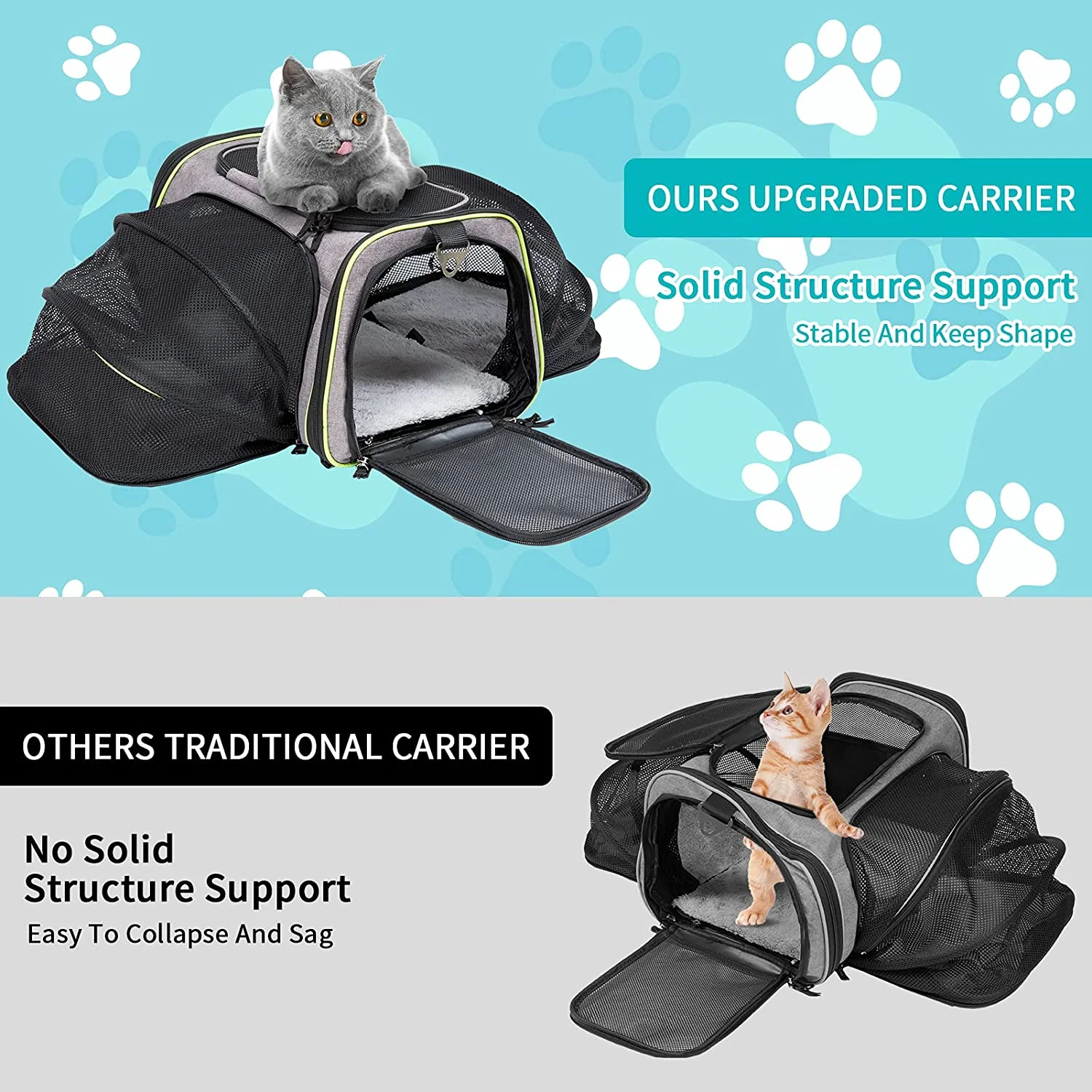 Q-Hillstar Pet Carrier, Cat Carriers, Expandable Airline Approved Soft-Sided Carrying Bag for Dogs Cats Puppy Small Animals, Gray - Image 5