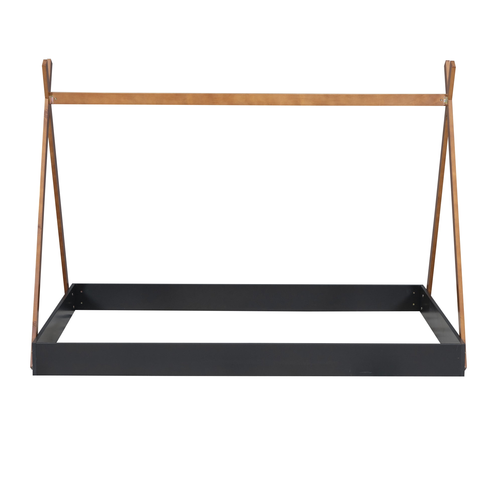 Euroco Modern Wood Full Size Tent Floor Bed, x-Shaped House Bed for Kids, Wood Triangle Canopy Bed, Natural - Image 4