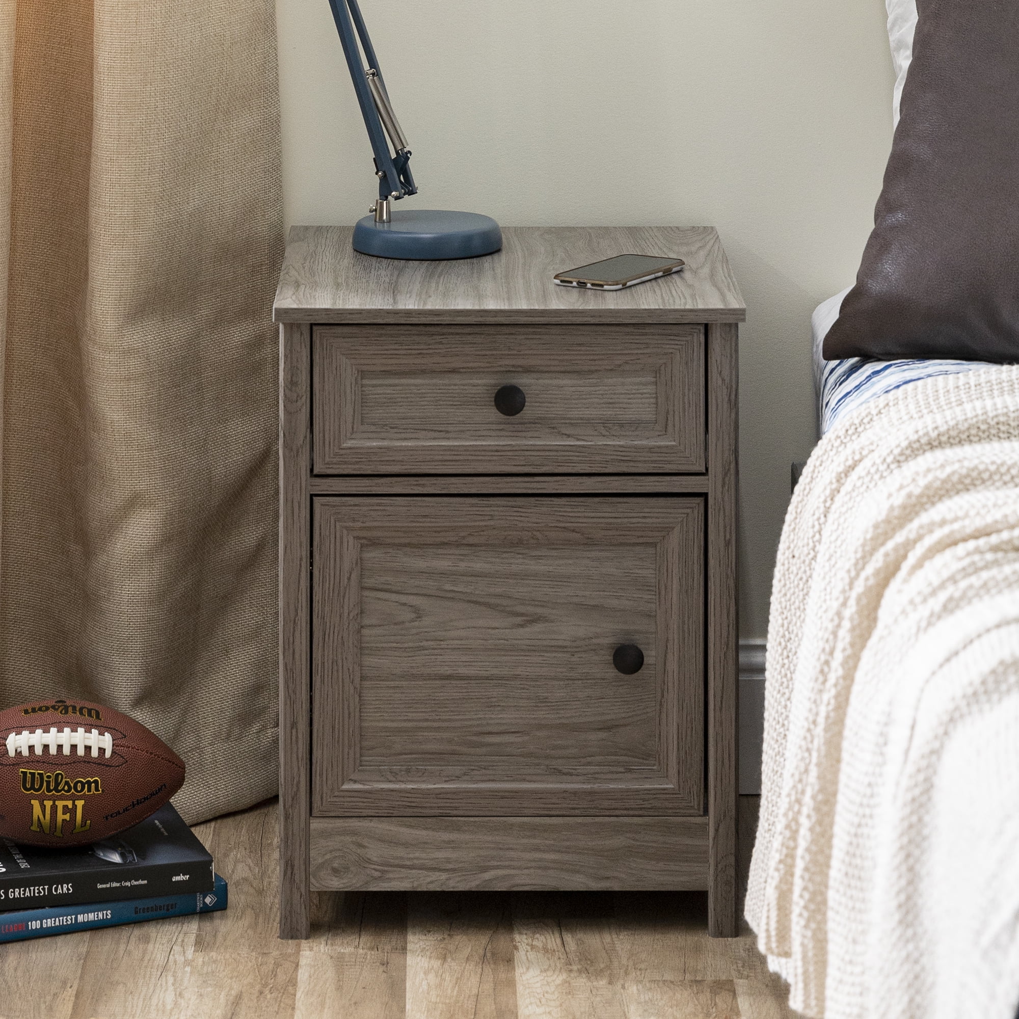 Set of 2 Classic Grooved 1 Door and Drawer Slate Grey Nightstands by Manor Park - Image 3