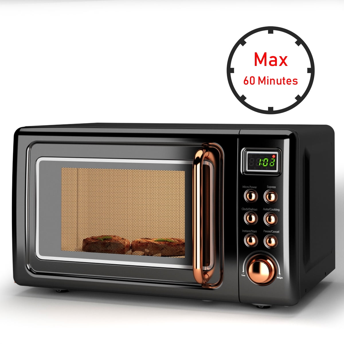 Costway 0.7 Cu.ft Retro Countertop Microwave Oven 700W LED Display Glass Turntable Rose Gold - Image 7