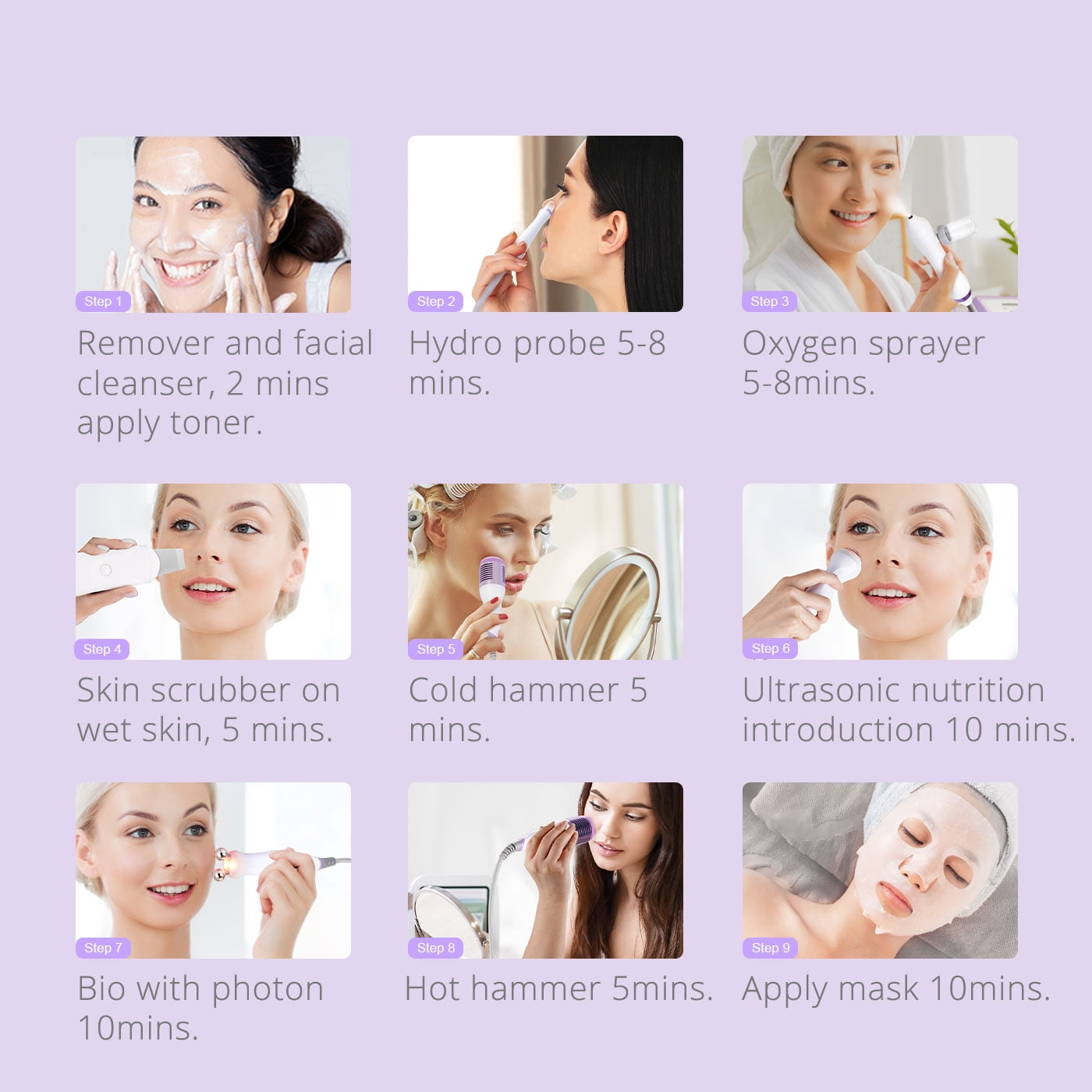 Ouwald Hydro Dermabrasion Facial Machine 6 in 1 Multifunctional Hydrogen Oxygen Facial Hydro Machine Microcurrent Hot Cold Skin Care Microdermabrasion Beauty Machine Blackhead Remove - Image 4