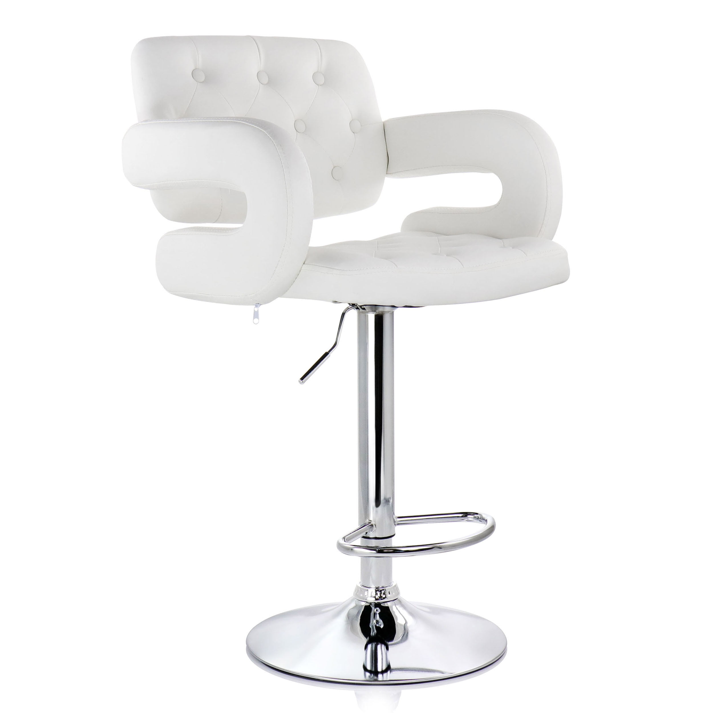 Elama Faux Leather Tufted Bar Stool with Chrome Base and Adjustable Height in White - Image 10
