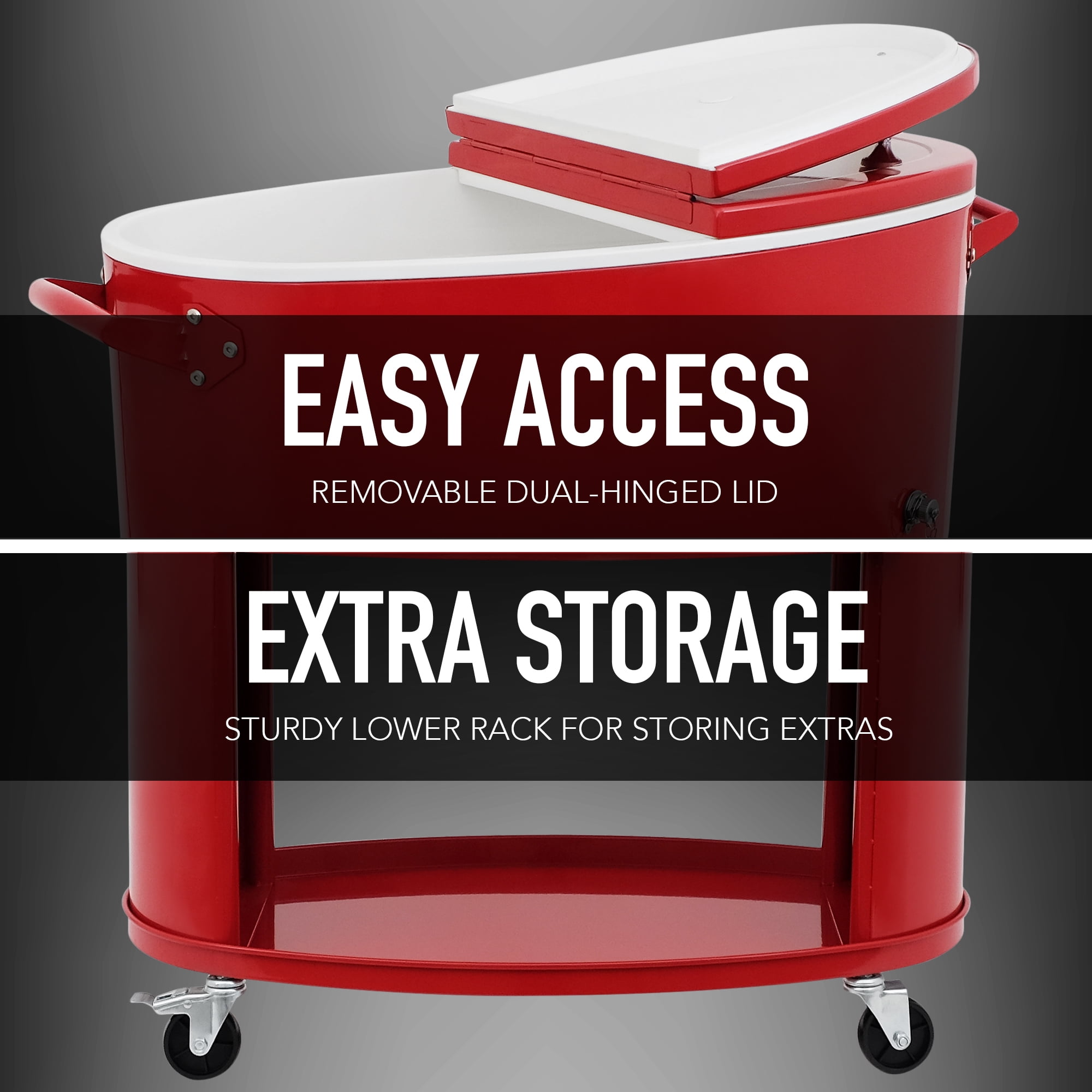 Permasteel 80-Qt Sporty Outdoor Rolling Patio Cooler with Wheels and Handles, Cooler Cart, Red - Image 7