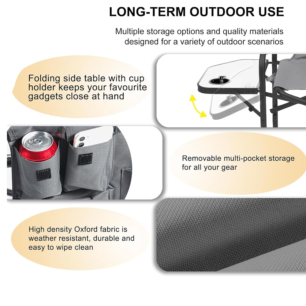 XXL Oversized Directors Chairs Support to 600 Lbs, Heavy Duty Camping Chairs with Foldable Side Table, Detachable Side Pocket, Folding Outdoor Chair for Outside,Lawn,Beach,Fishing(Red) - Image 4