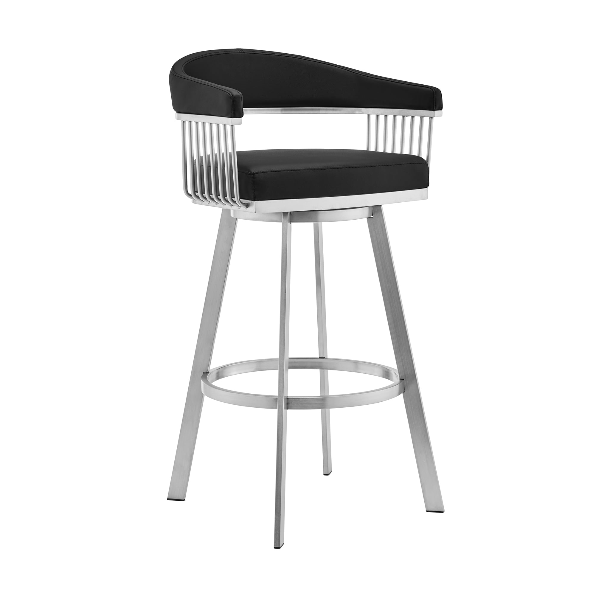 Chelsea 25" Swivel Counter Stool with Brushed Stainless Steel and Black Faux Leather - Image 3